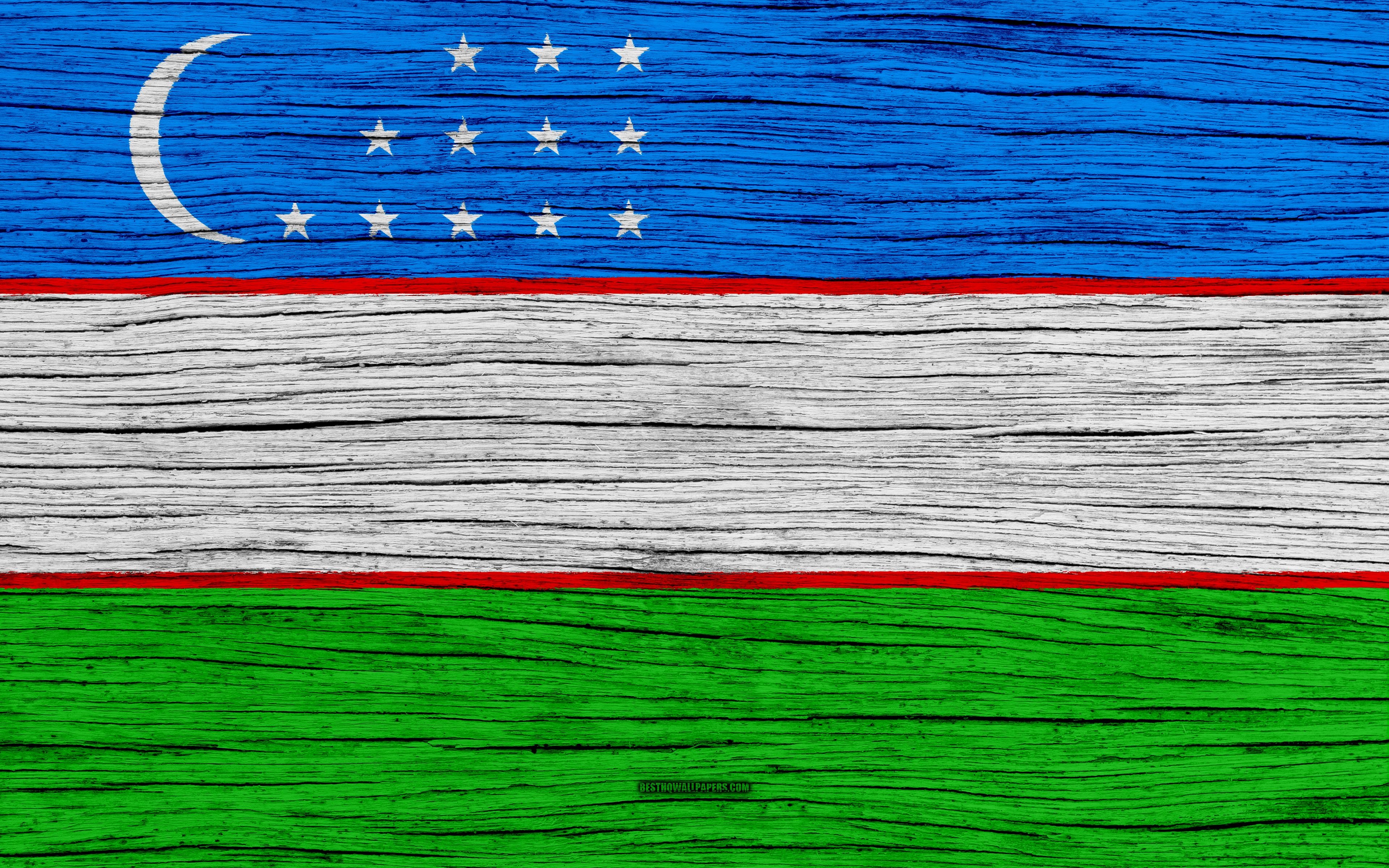 3840x2400 Download wallpaper Flag of Uzbekistan, 4k, Asia, wooden texture, Desktop