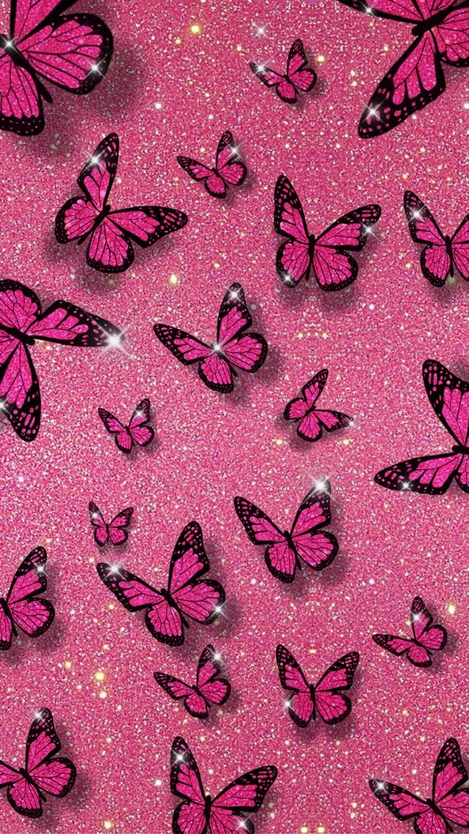 680x1200 Pink Glitter Butterfly Background.com, Phone