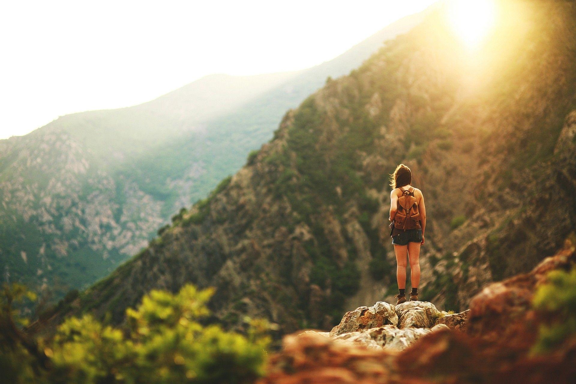 1920x1280 Wallpaper, sunlight, mountains, women outdoors, rock, nature, Desktop