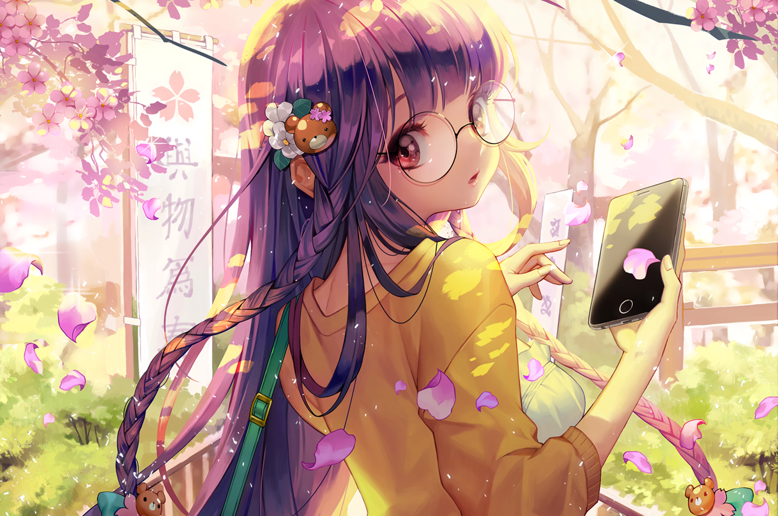 2560x1700 Download  Furyou Michi Gang Road, Anime Girl, Glasses, Sakura Tree, Cute Wallpaper for Chromebook Pixel, Desktop