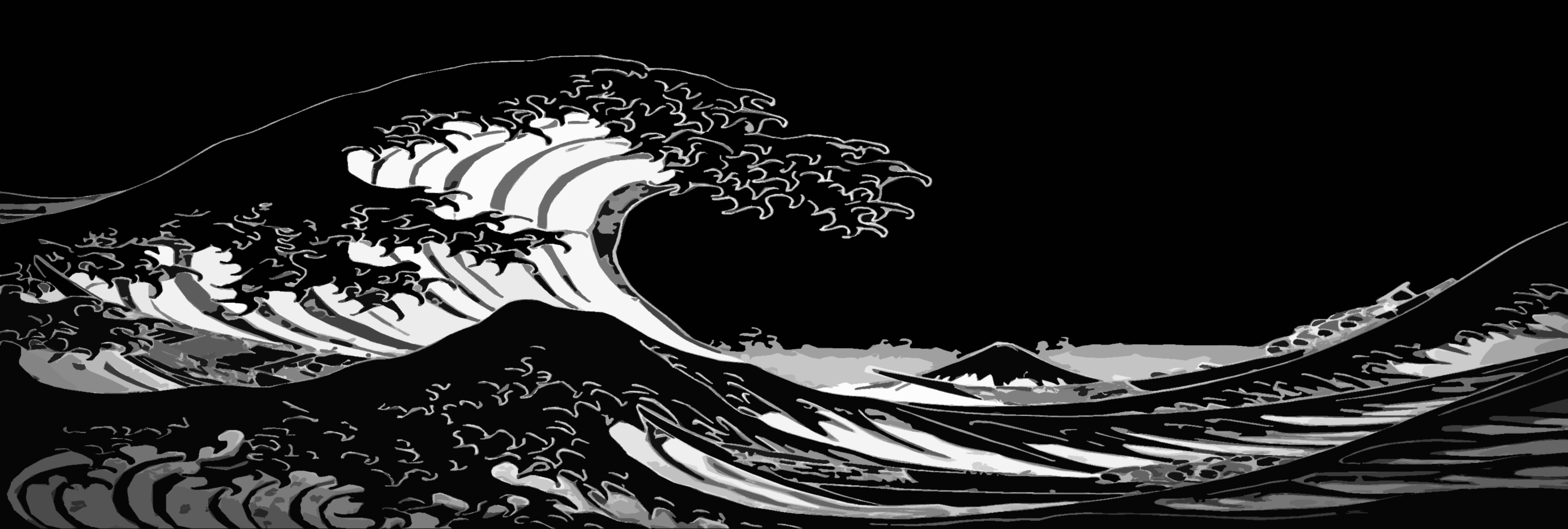 3200x1080 the_great_wave_off_kanagawa__black_and_white_by_k_liss. Waves wallpaper, Waves, Abstract waves, Dual Screen