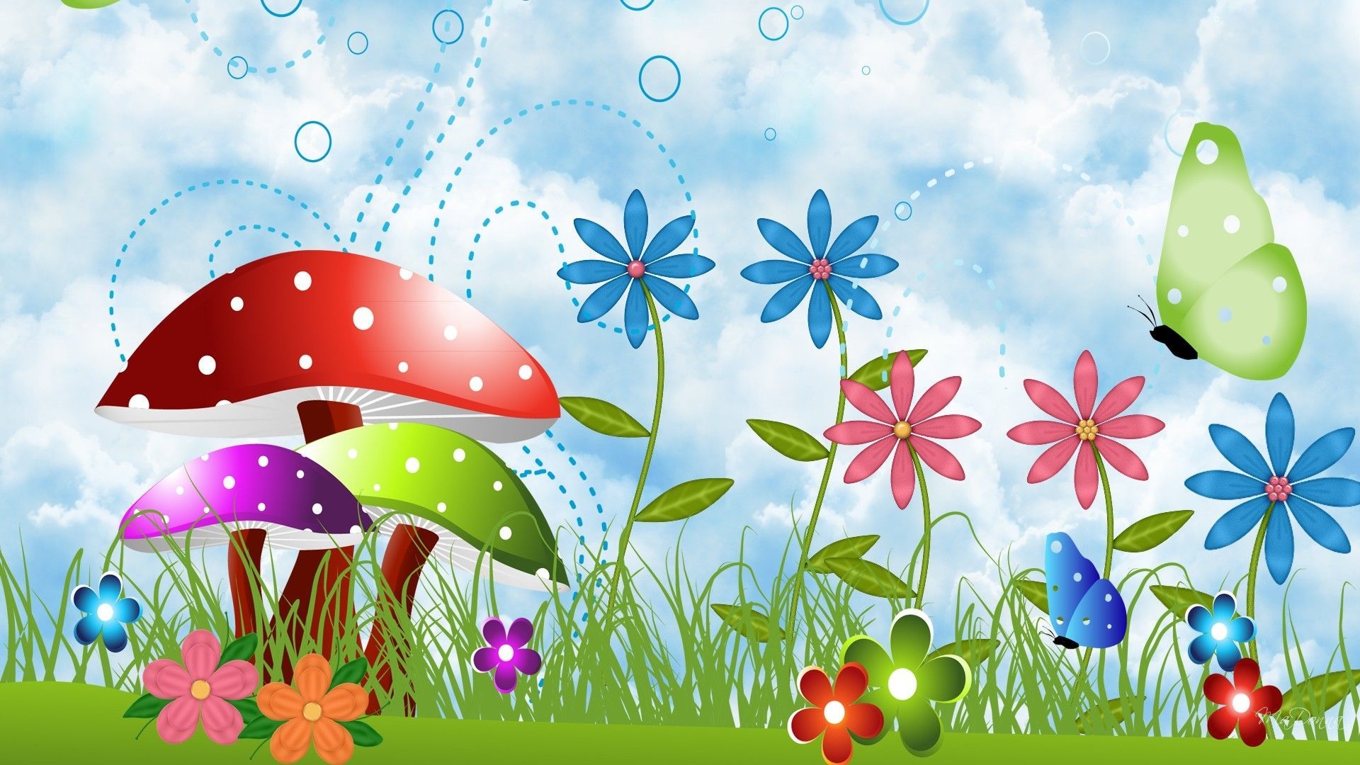 1920x1080 Country Spring, butterflies, Firefox Persona, flowers, grass, mushroom, sky, spring, summer. F. Spring desktop wallpaper, Free spring wallpaper, Spring wallpaper, Desktop