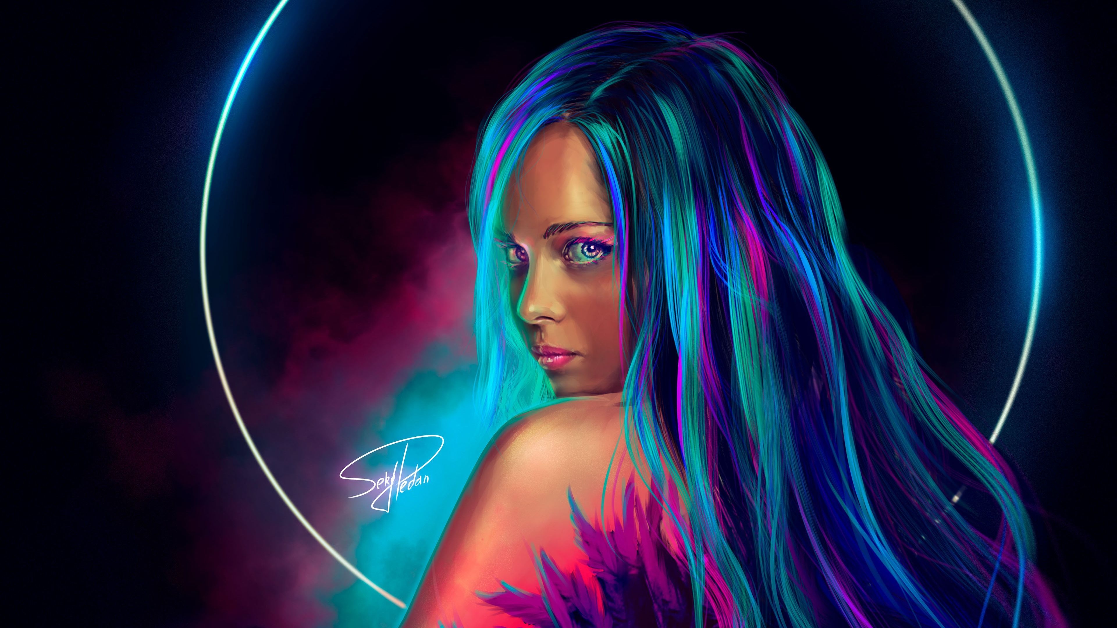 3840x2160 Blue Neon Girl Wallpaper Free Blue Neon Girl Background, Desktop