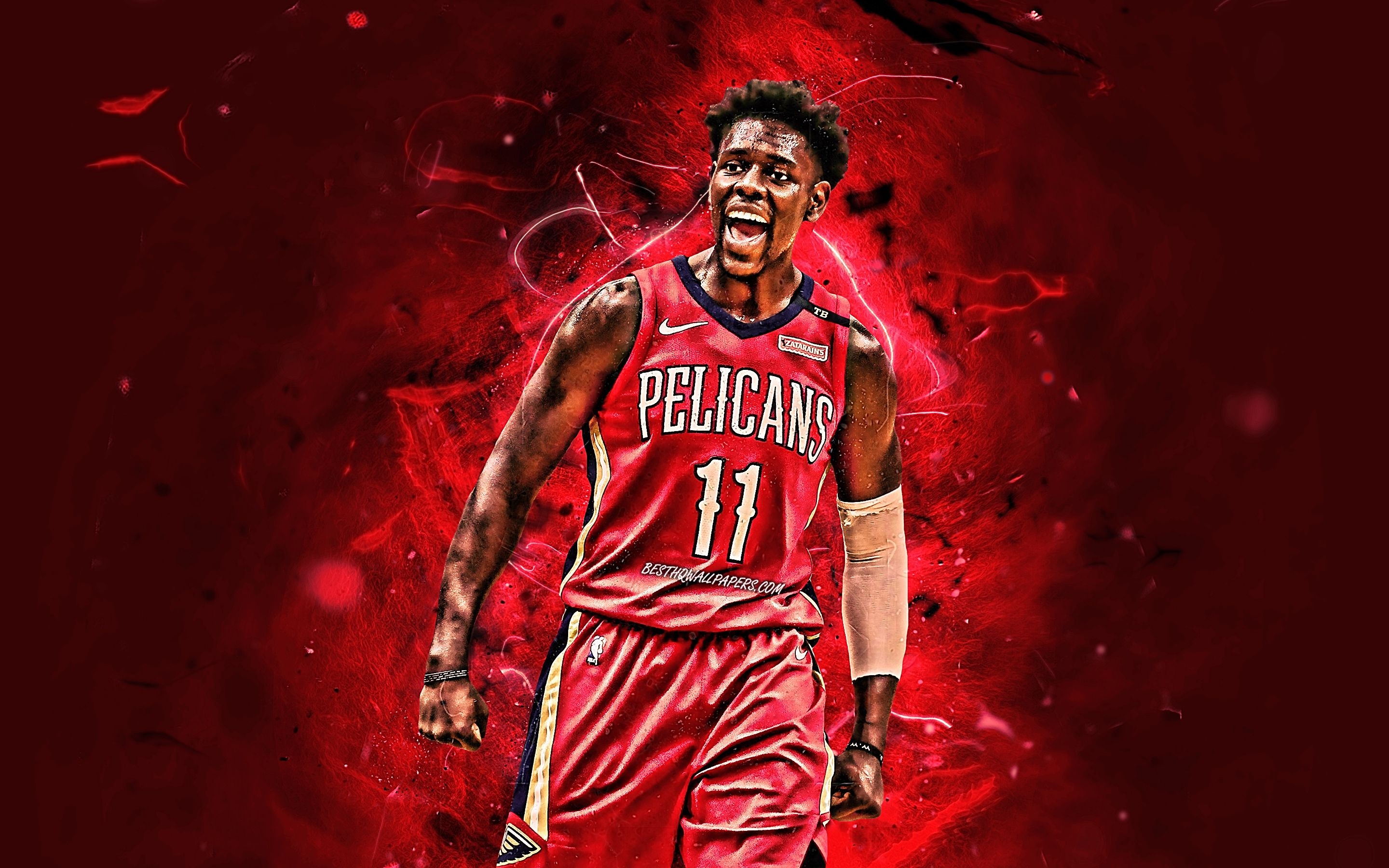 2880x1800 Download wallpaper Jrue Holiday, abstract art, basketball stars, NBA, New Orleans Pelicans, Jrue Randall Holiday, basketball, neon lights, creative for desktop with resolution. High Quality HD picture wallpaper, Desktop