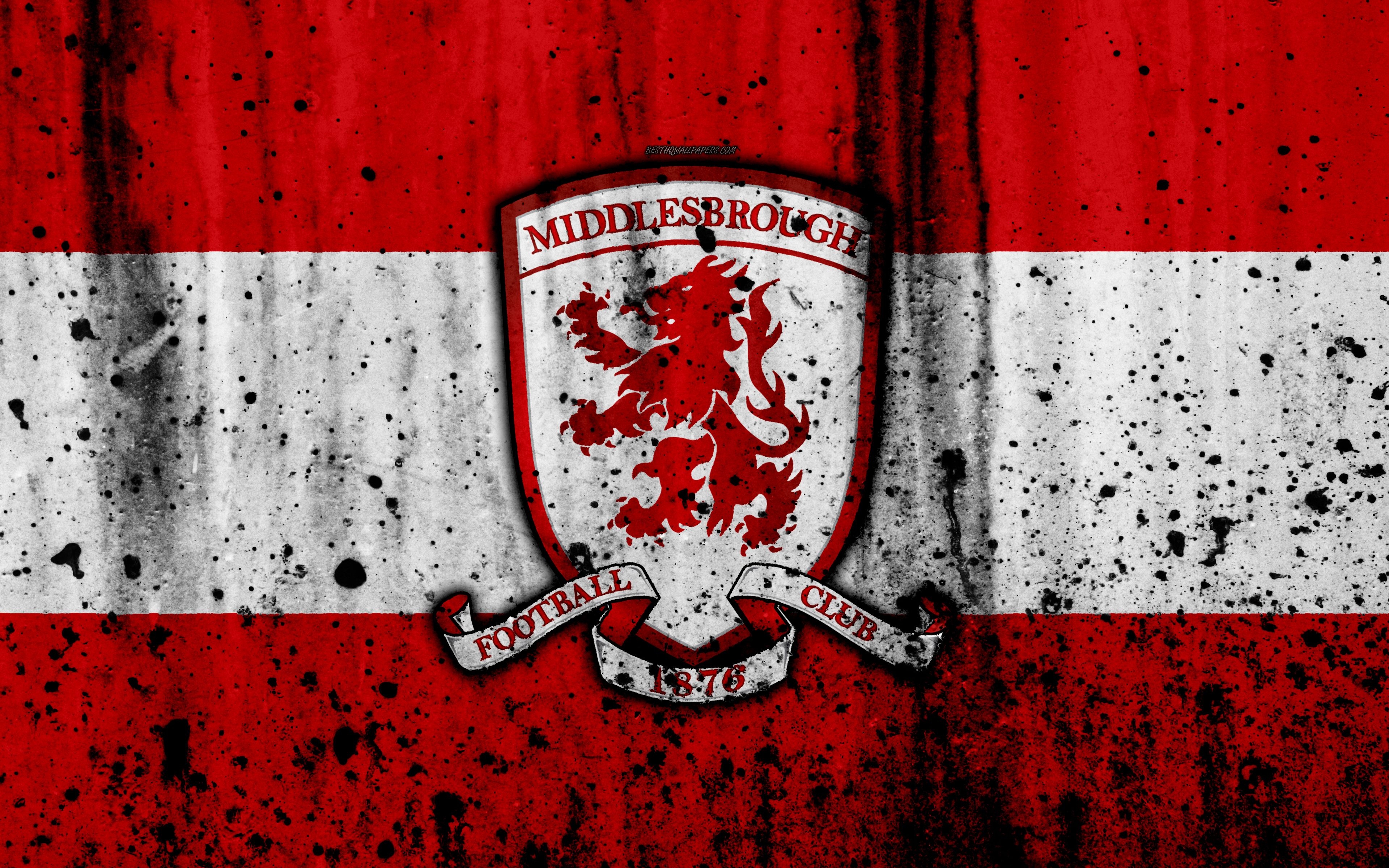 3840x2400 Download wallpaper 4k, FC Middlesbrough, grunge, EFL Championship, art, soccer, football club, England, Middlesbrough, logo, stone texture, Middlesbrough FC for desktop with resolution. High Quality HD picture wallpaper, Desktop