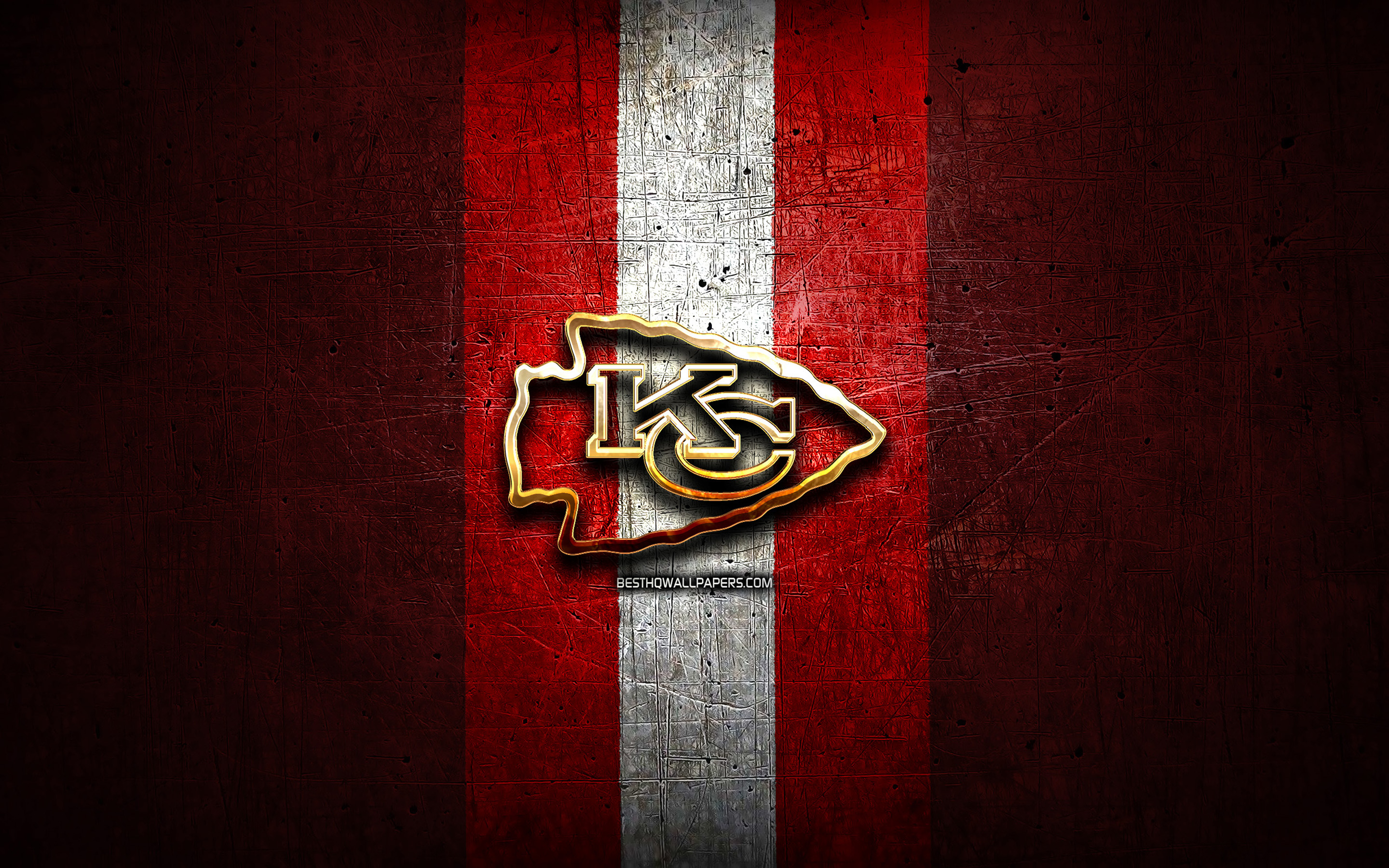 2880x1800 Kansas City Chiefs, Golden Logo, Nfl, Red Metal Background, HD Wallpaper, Desktop