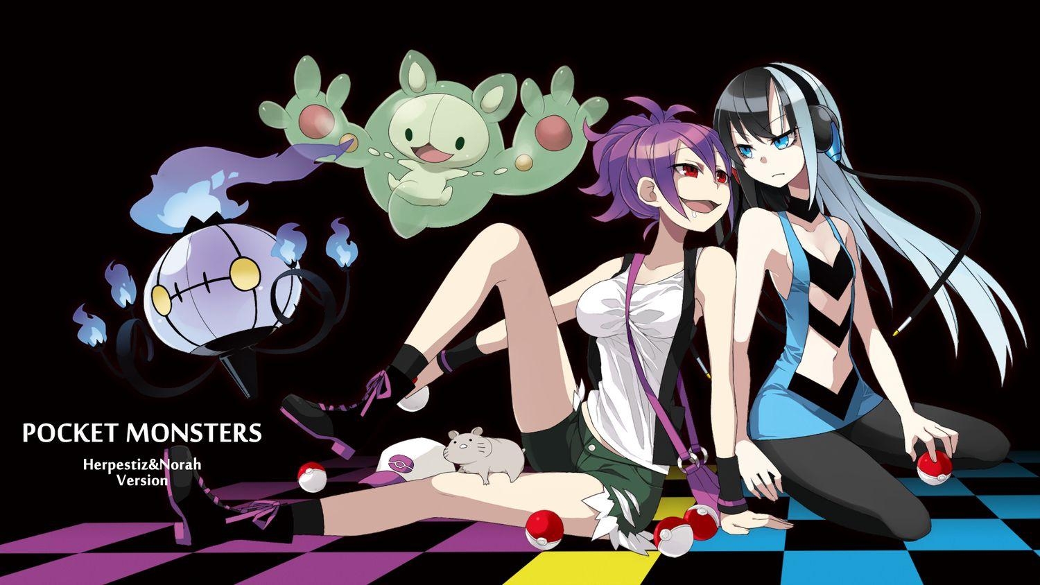 1500x850 2girls animal blue eyes breasts chandelure cleavage gray hair hat, Desktop