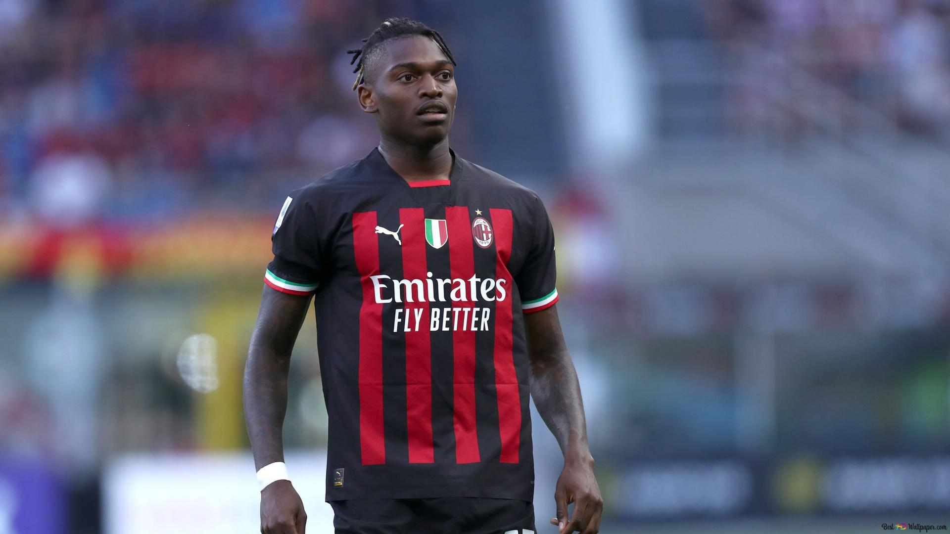 1920x1080 AC Milan striker Rafael Leao stadium pose 2K wallpaper download, Desktop