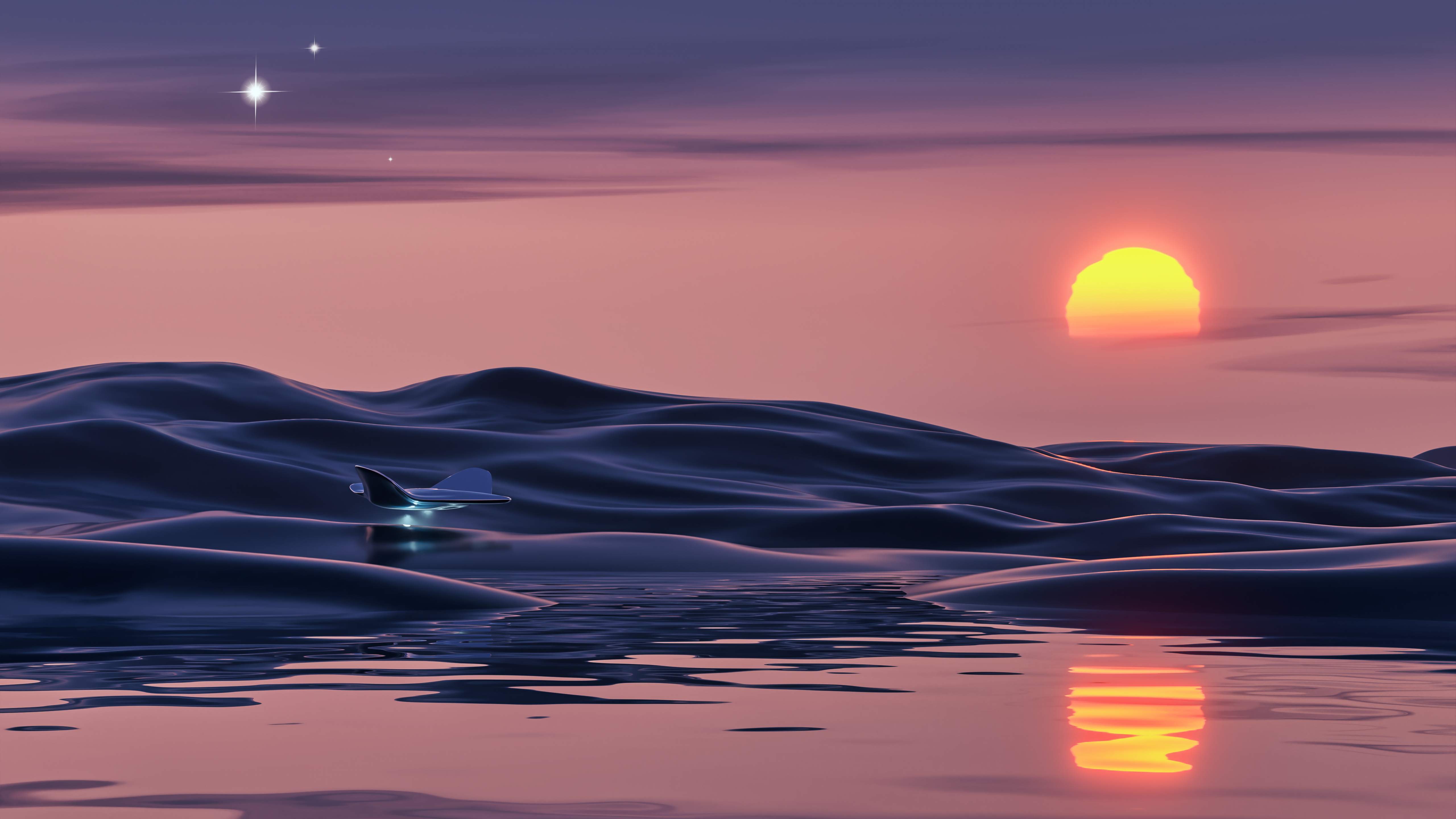 5120x2880 Sunset Wallpaper 4K, Surreal, UFO, Landscape, Scenic, Desktop