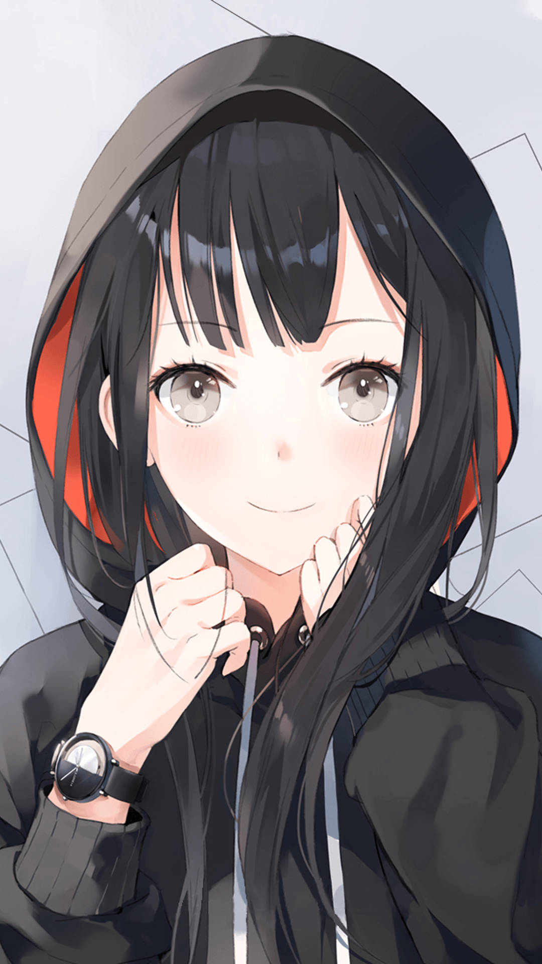 1080x1920 Anime Girls Anime Hoods Black Hair Watch Jacket Vertical Wallpaper:, Phone