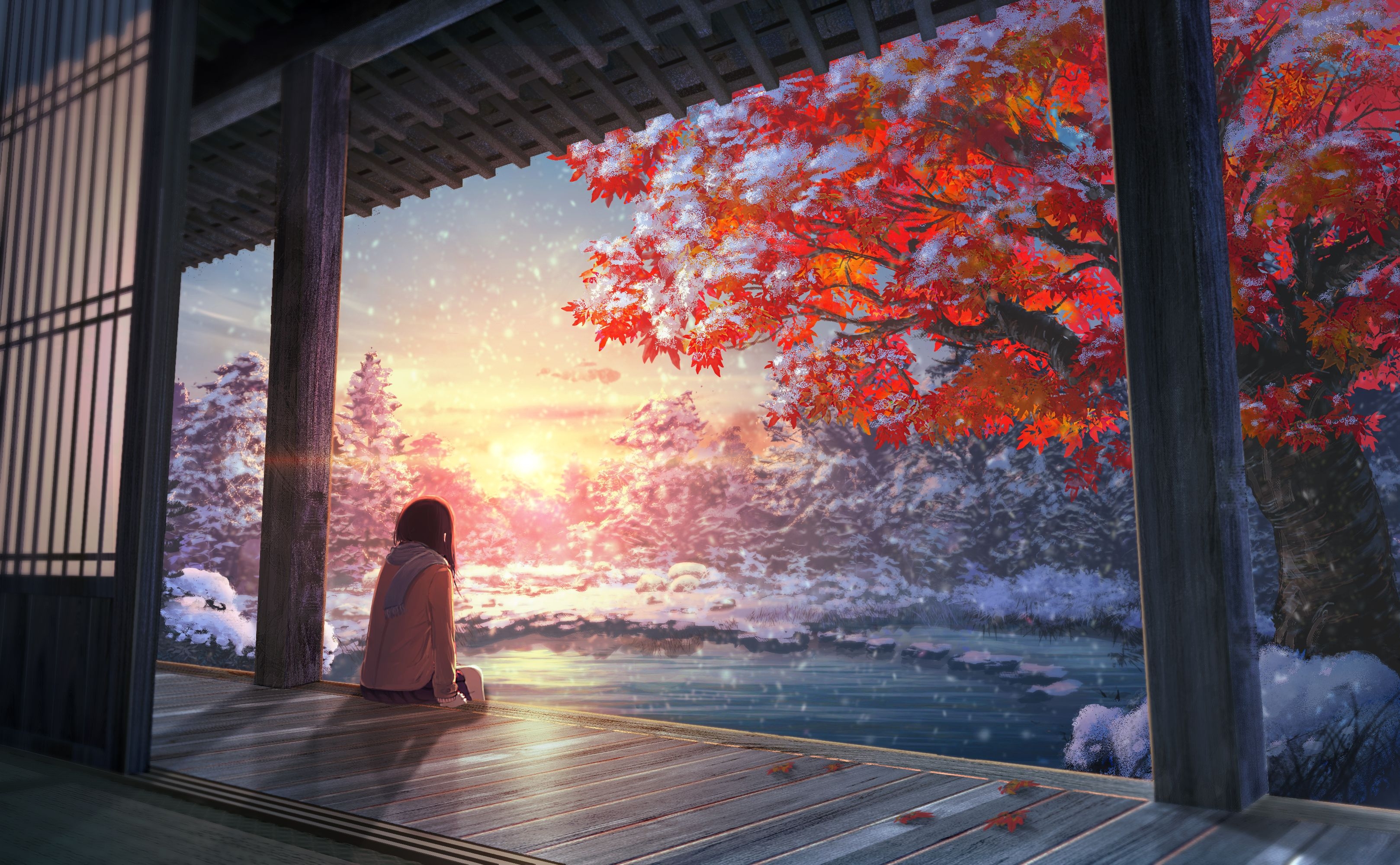 3240x2000 Winter Calm Anime Girls Sunset Artwork Snow Anime  UHD Wallpaper. Walldump HD and UHD Wallpaper, Desktop