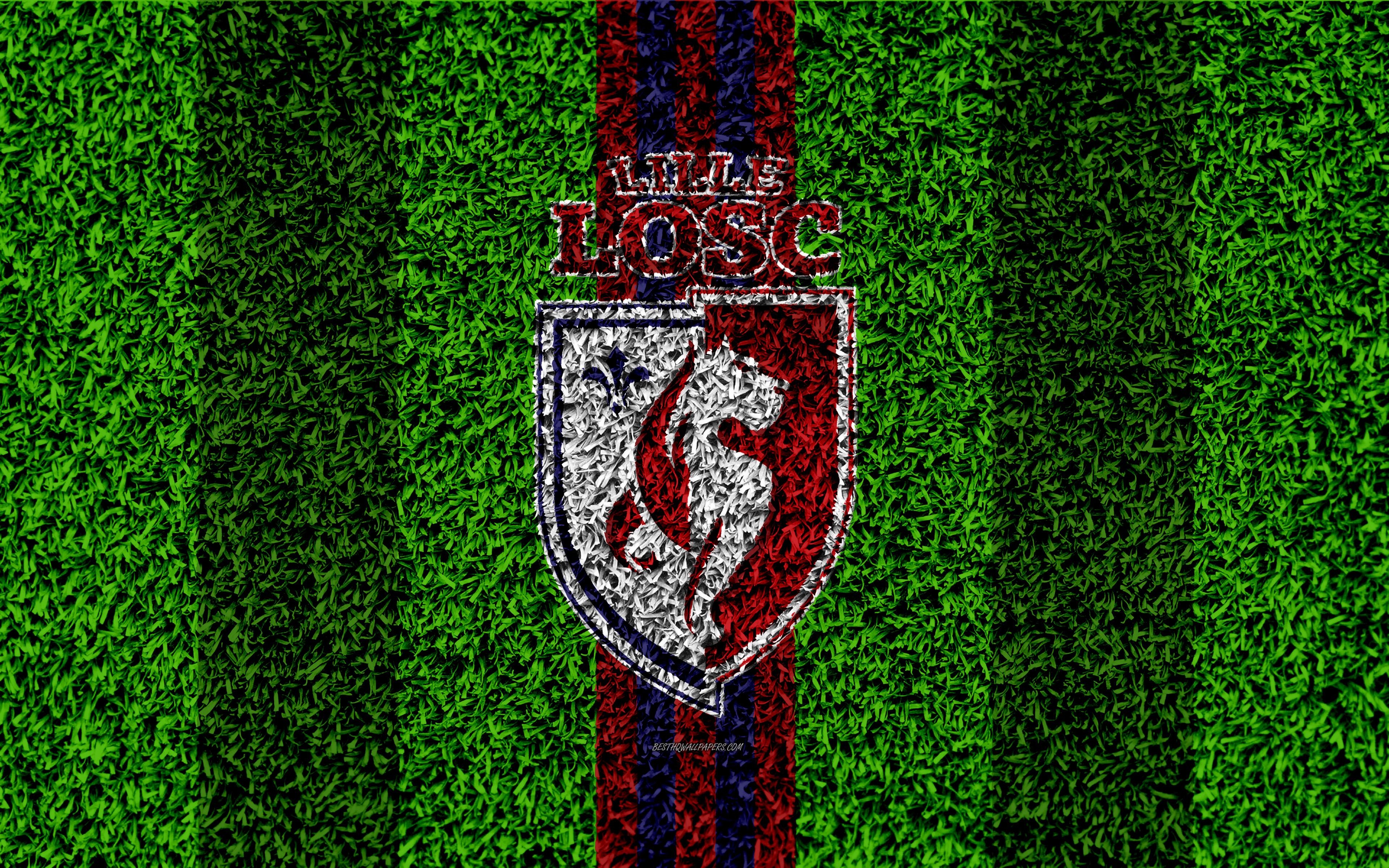 3840x2400 Download wallpaper Lille OSC, 4k, football lawn, logo, French, Desktop