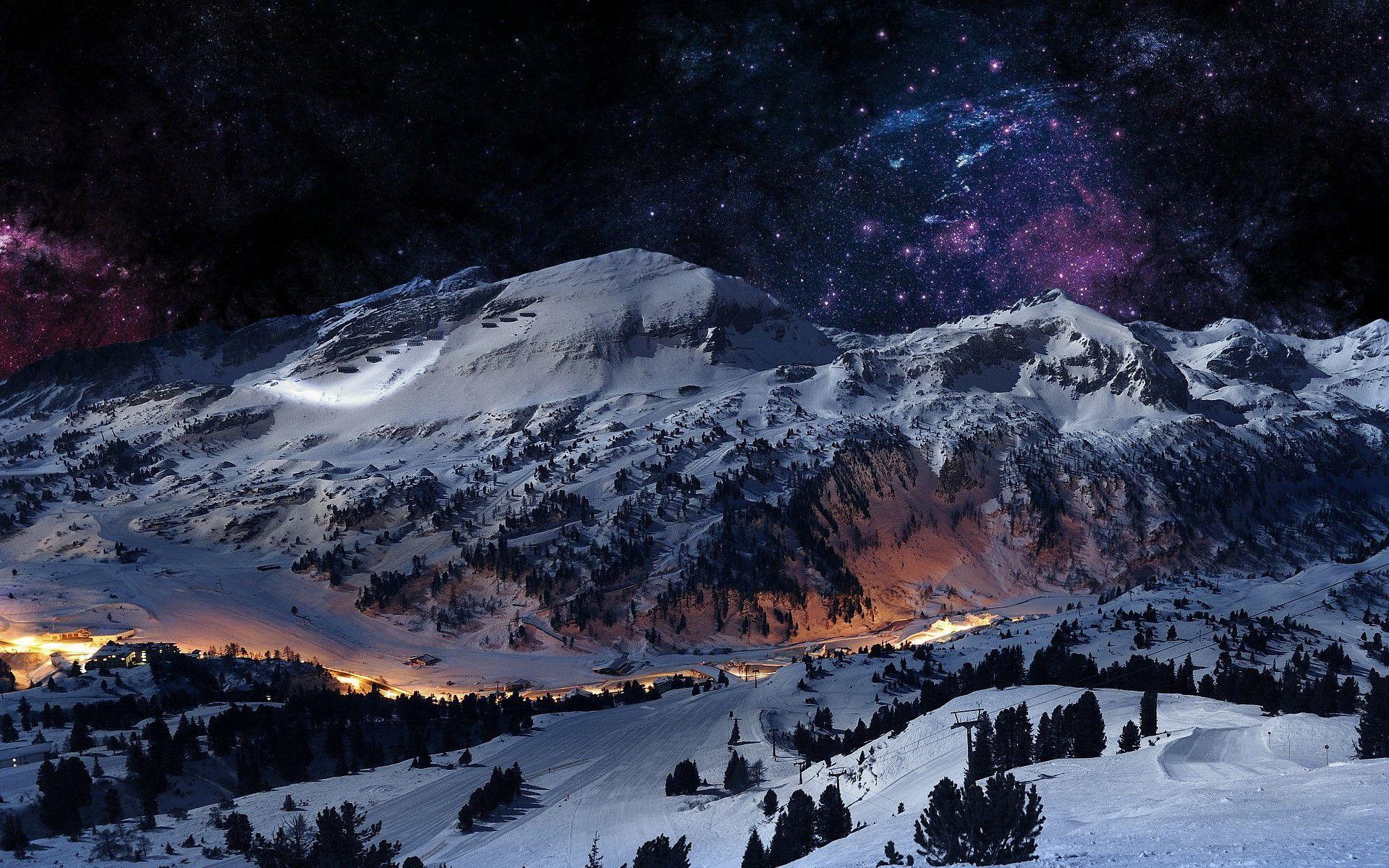 1920x1200 Snowy Mountain Night Wallpaper, Desktop