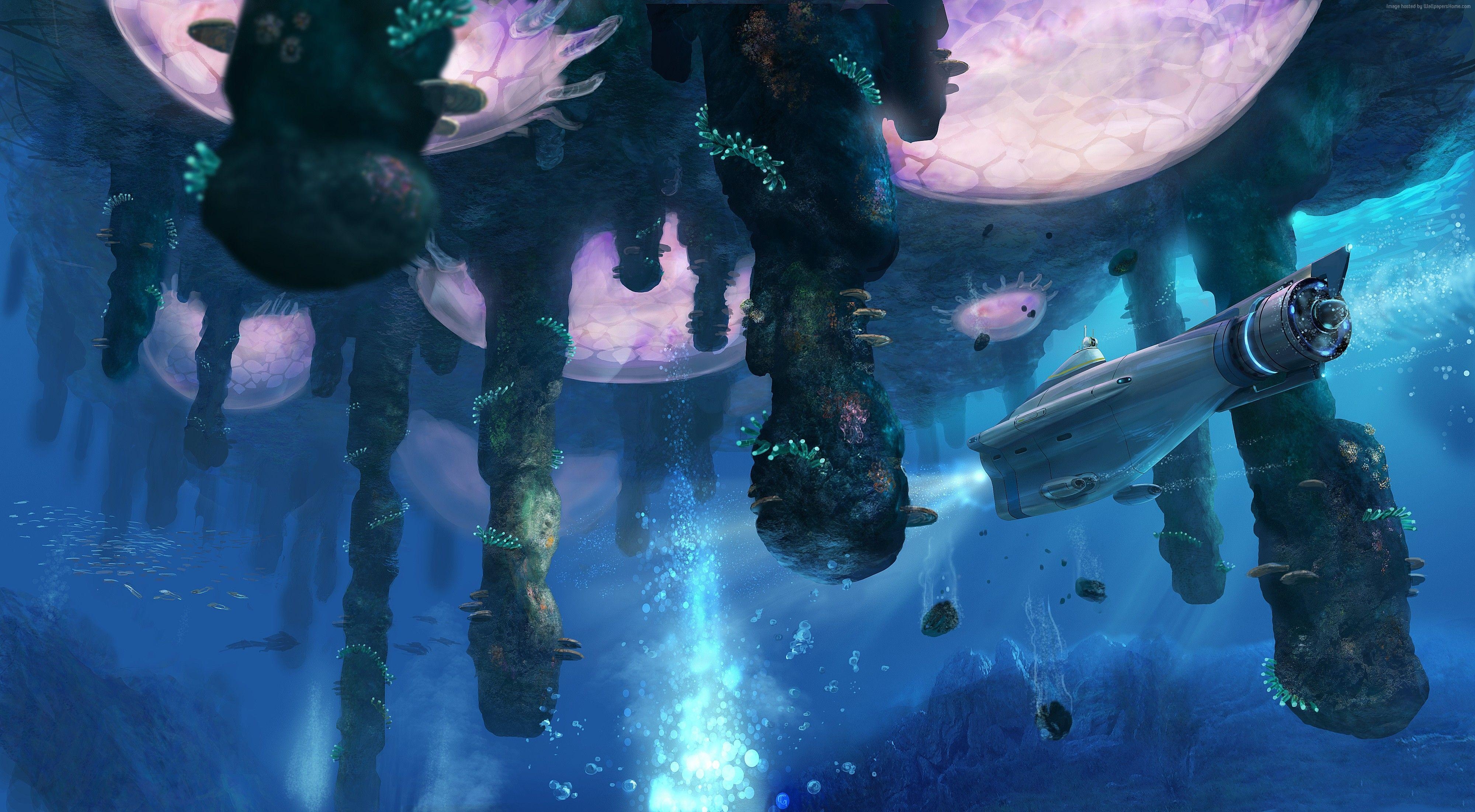 4000x2210 Wallpaper Subnautica, game, diving, tentacles, sea, bottom, Desktop