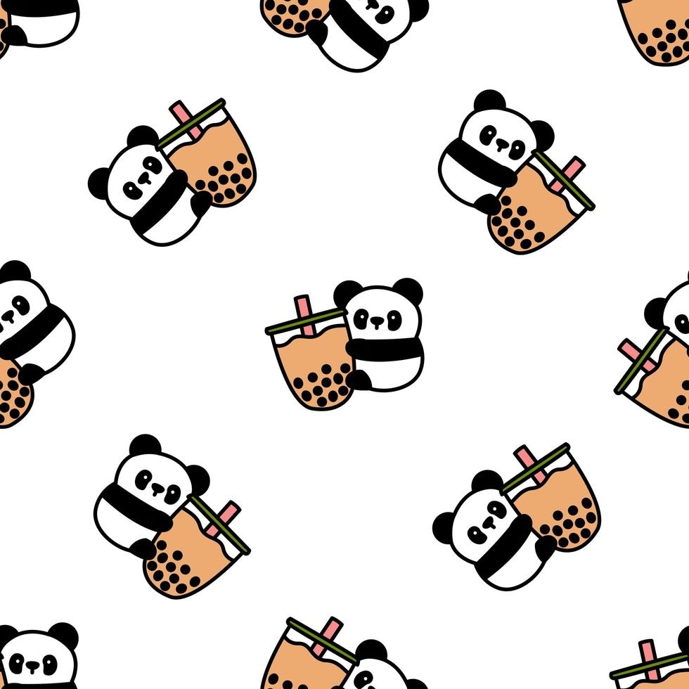 980x980 Cute panda holding bubble tea cartoon seamless pattern, Phone