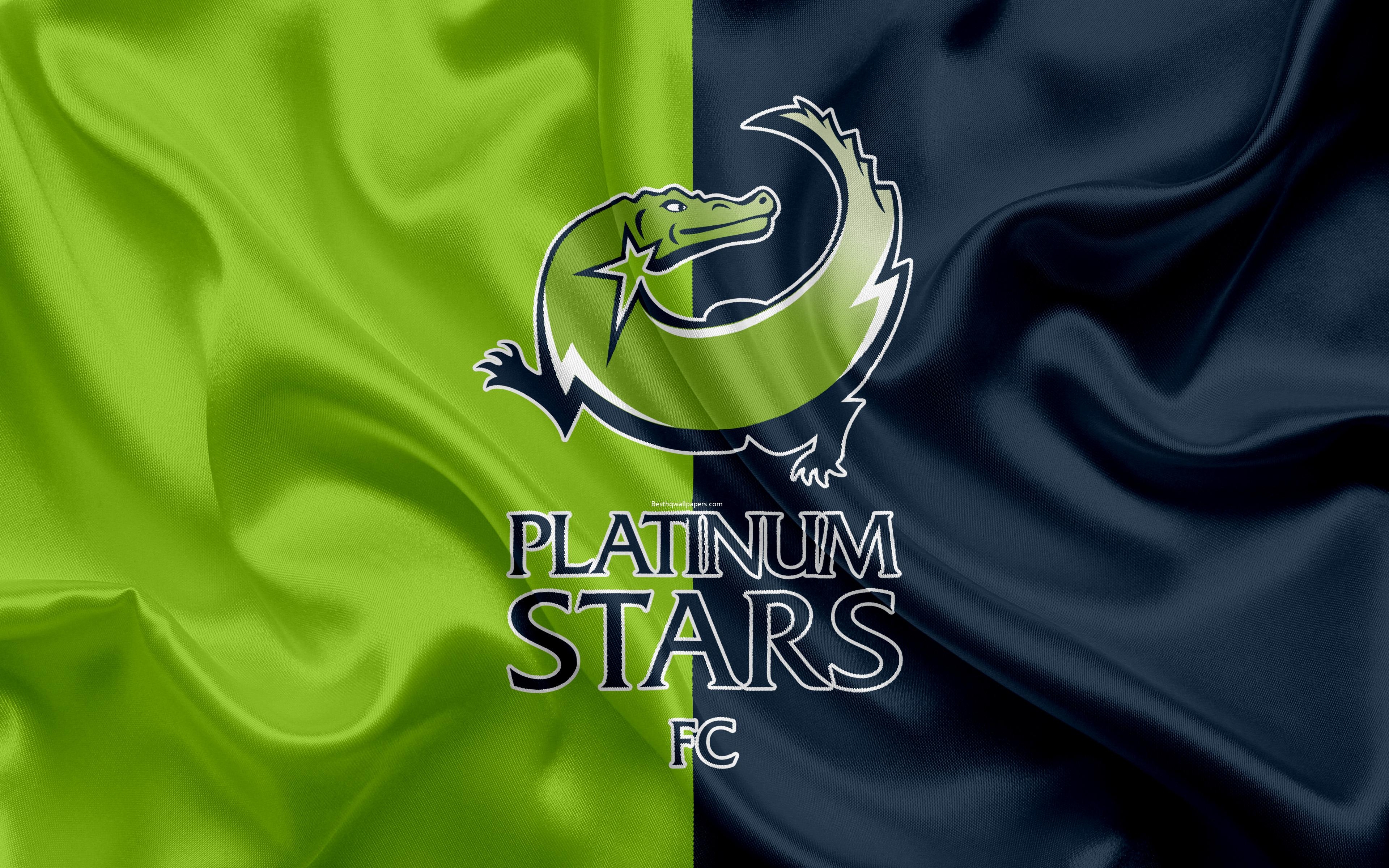 3840x2400 Download wallpaper Platinum Stars FC, 4k, logo, green blue silk, Desktop