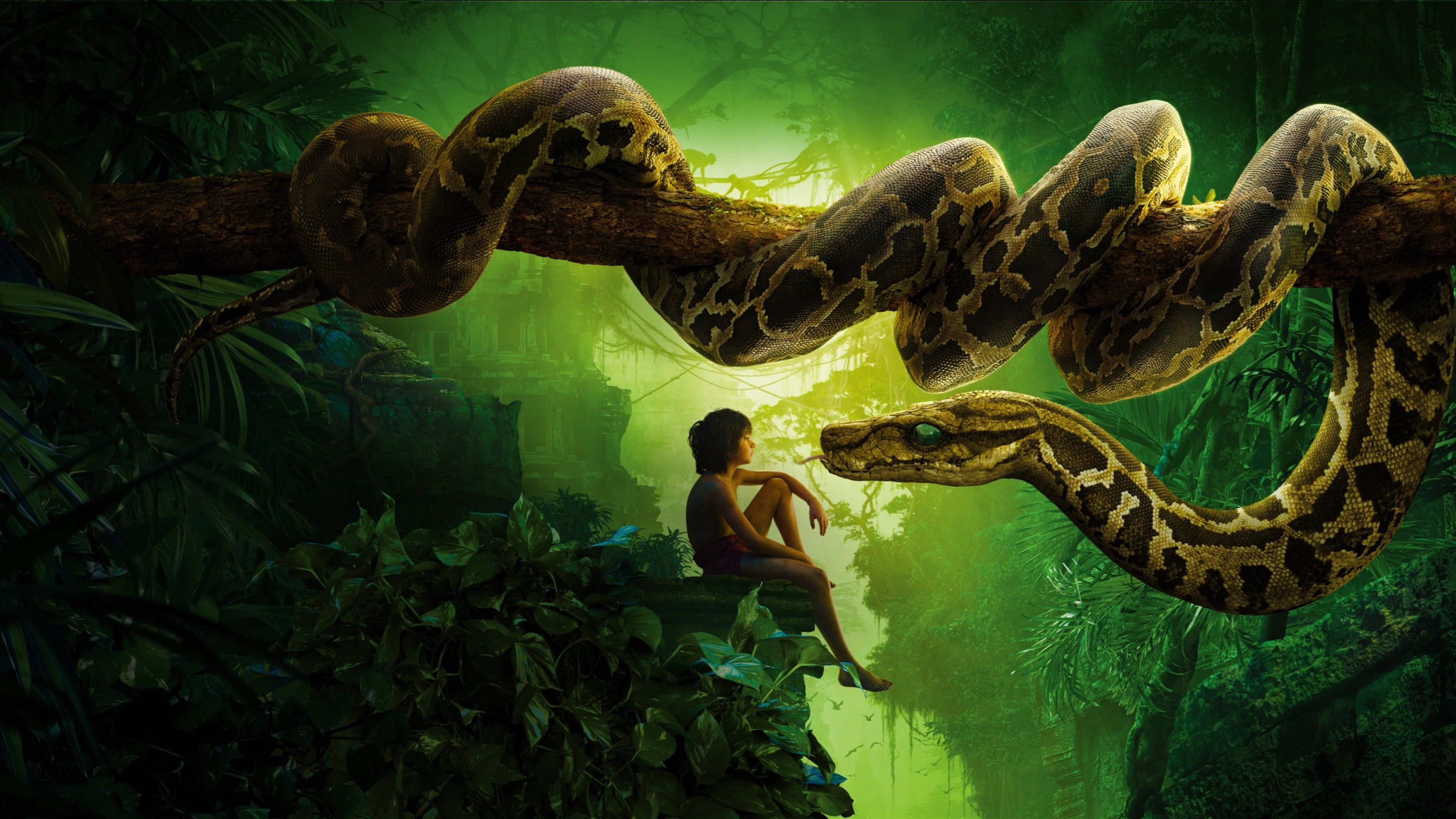 3840x2160 Wallpaper Jungle Book, Mowgli, Kaa, Snake, Movies, Desktop