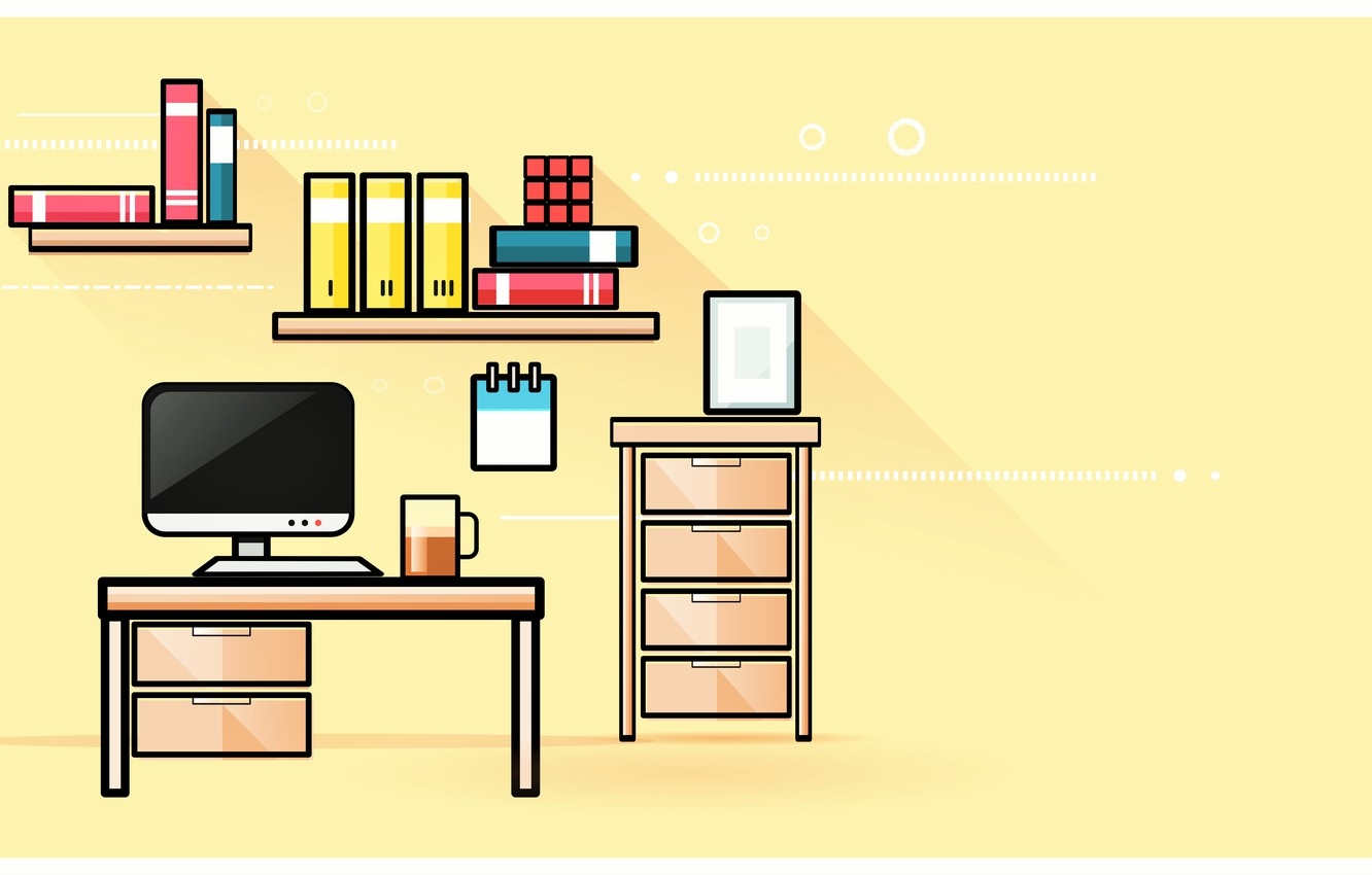 1340x850 Wallpaper computer, room, furniture, vector, shelves image for desktop, section разное, Desktop