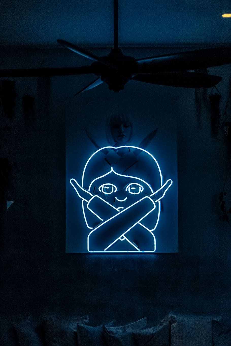 910x1370 HD wallpaper: neon signage of woman crossing her both arms, female emoji neon light, Phone