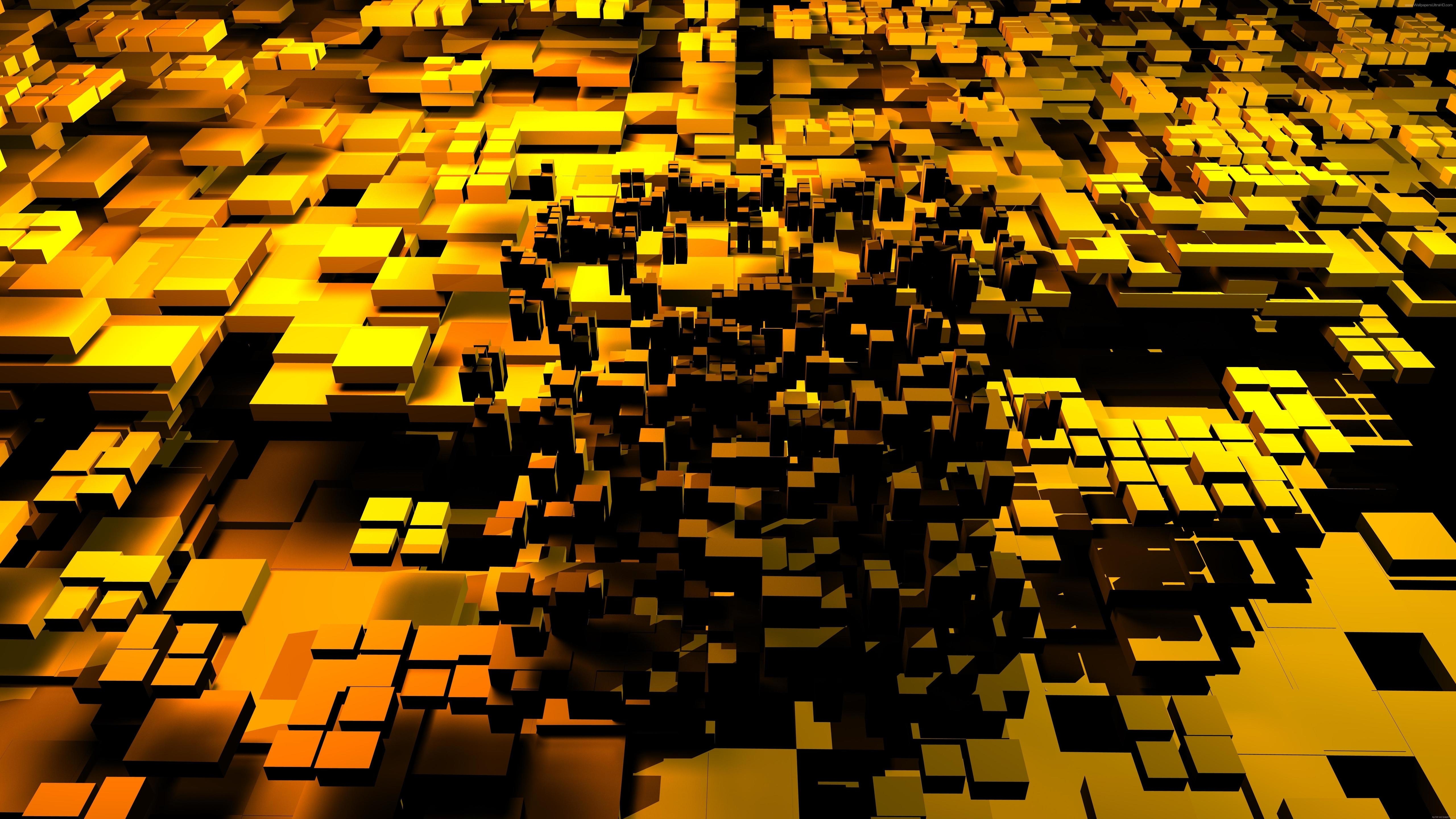 5120x2880 3D Cubes Gold 5k Wallpaper, HD 3D, Desktop