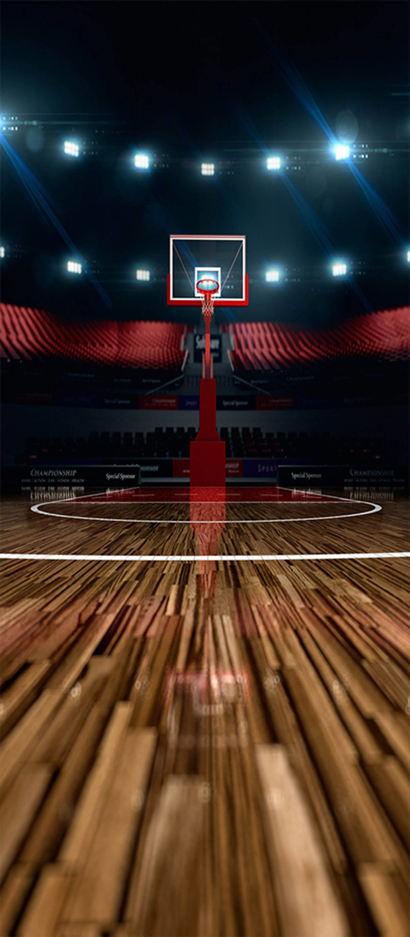 1320x3000 3D basketball wallpaper, red, sport venue, light, basketball, floor, Phone