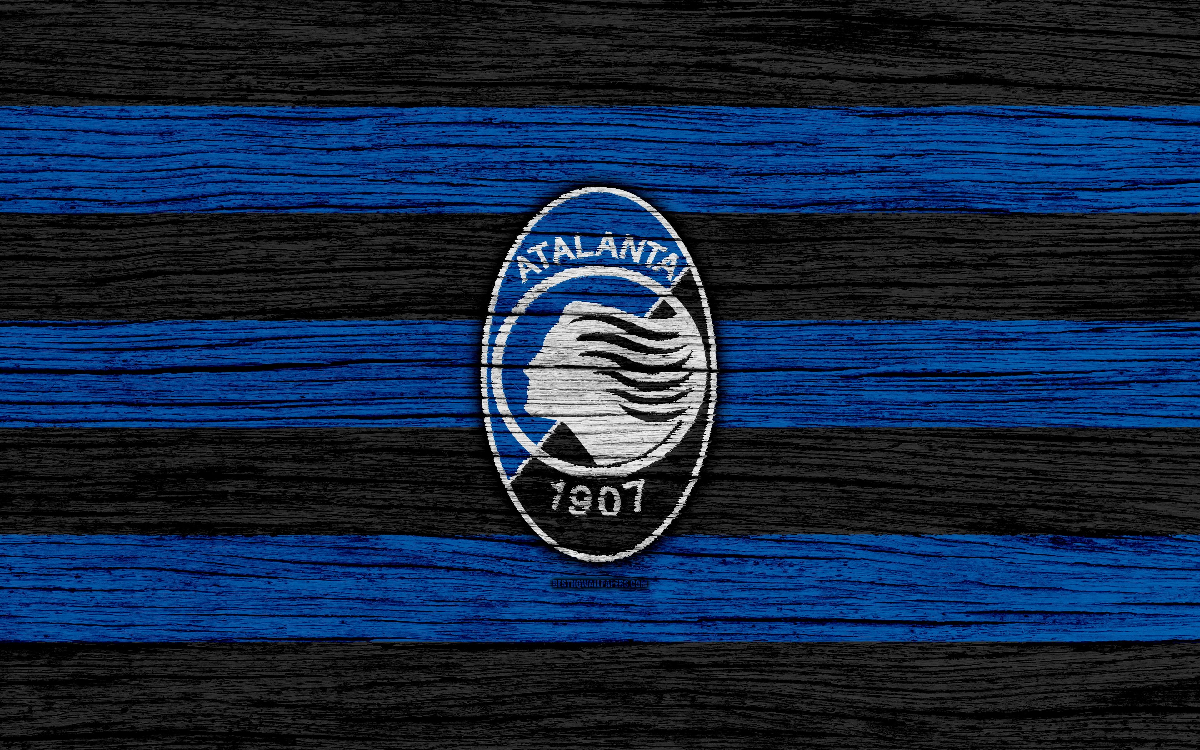 3840x2400 Download wallpaper Atalanta, 4k, Serie A, logo, Italy, wooden, Desktop