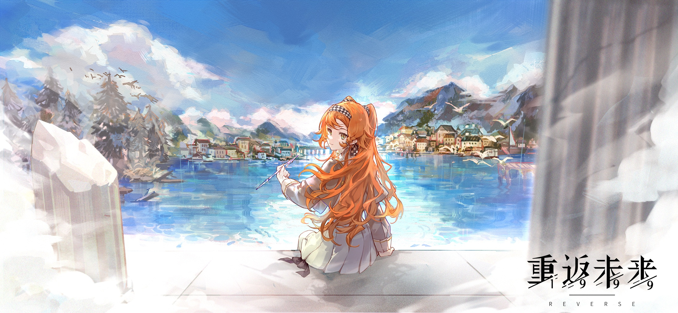 2200x1020 Download 1440x3088 Reverse: Anime Games, Orange Hair, Anime Landscape Wallpaper for Samsung Galaxy Note 20 Ultra, Dual Screen