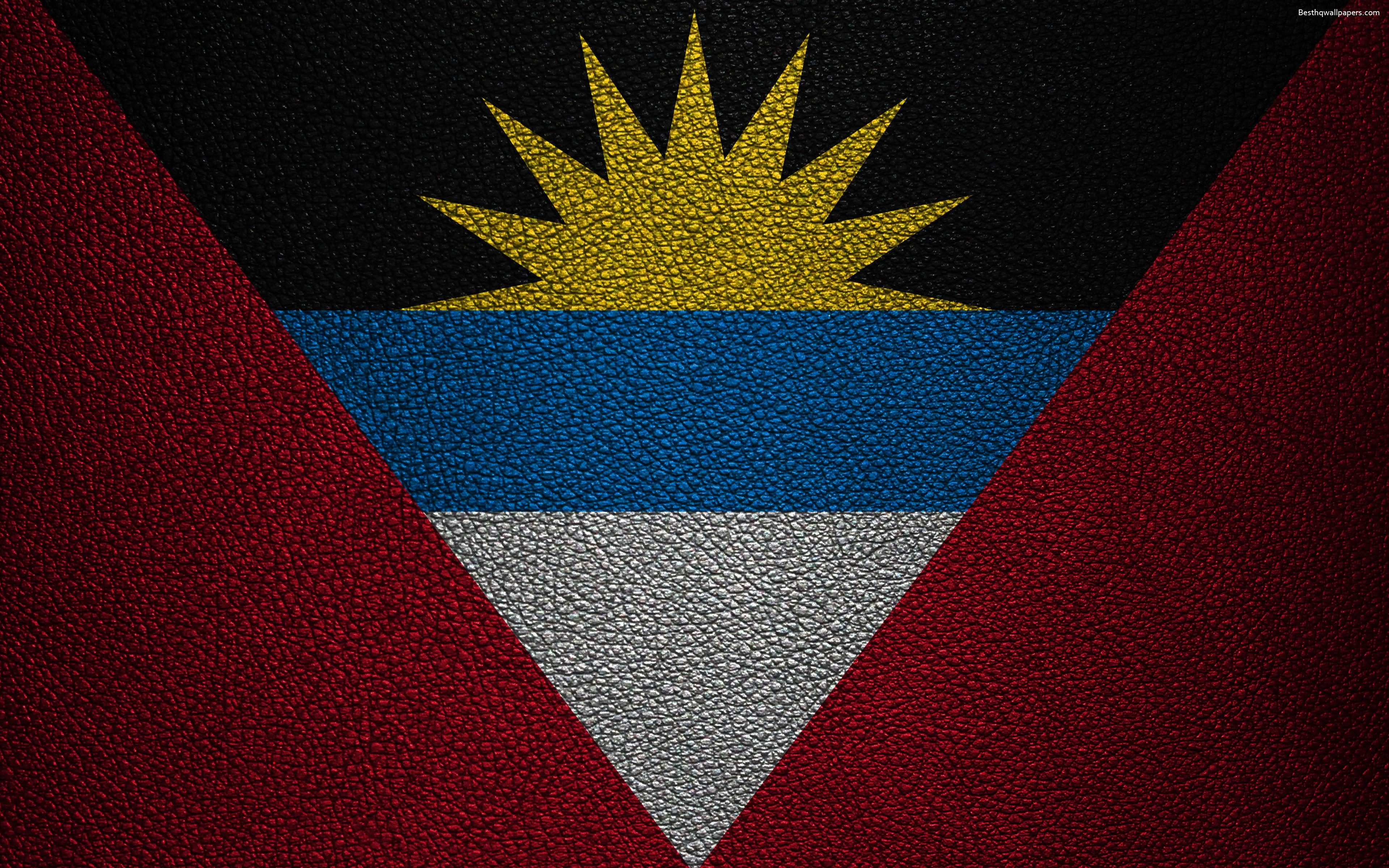 3840x2400 Download wallpaper Flag of Antigua and Barbuda, 4K, leather texture, Desktop