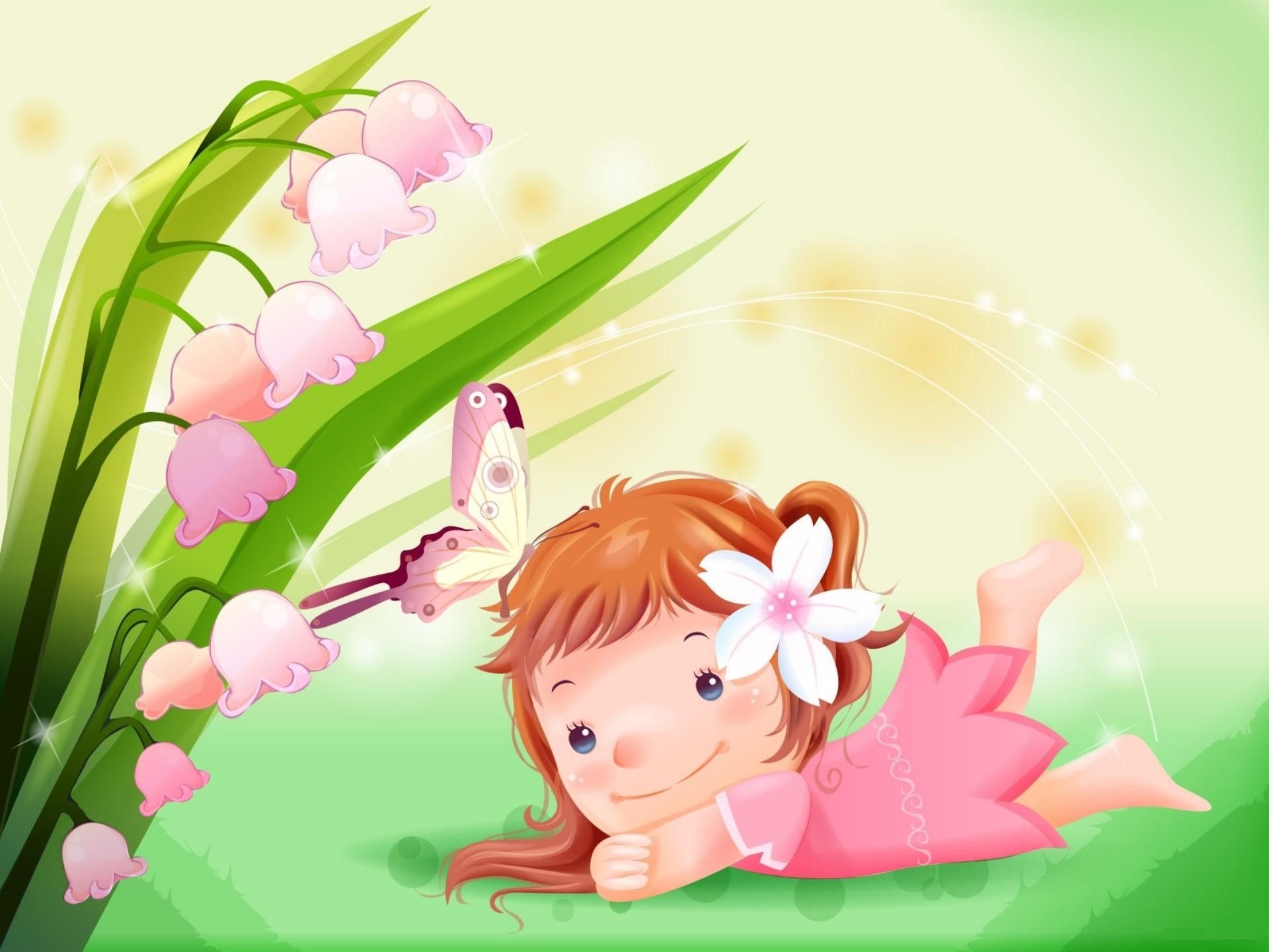 1920x1440 Cute Cartoon Girl With Flower HD Wallpaper Desktop Cartoons Wallpaper For Girls Wallpaper & Background Download, Desktop