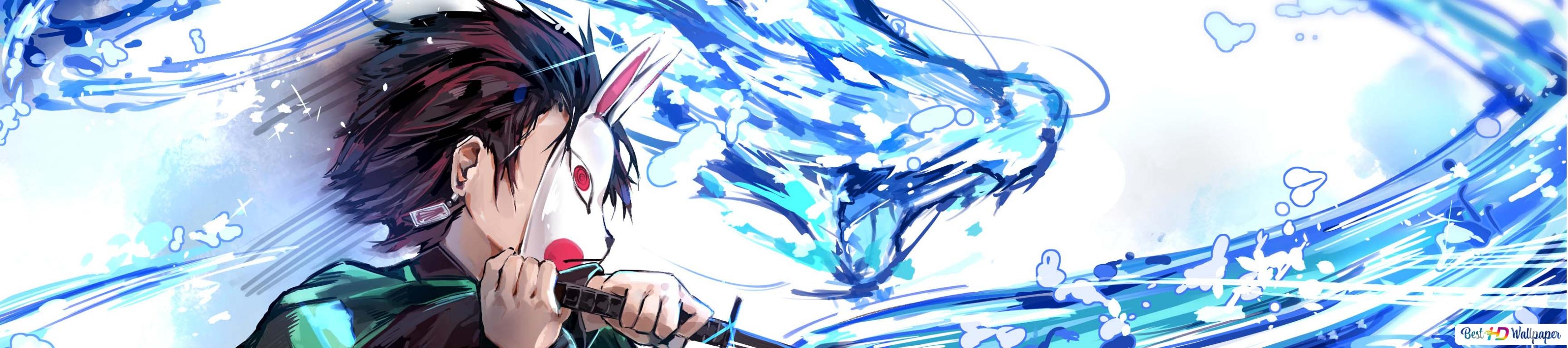 3460x770 Demon Slayer: Tanjiro's water breathing- Dragon form HD wallpaper download, Dual Screen