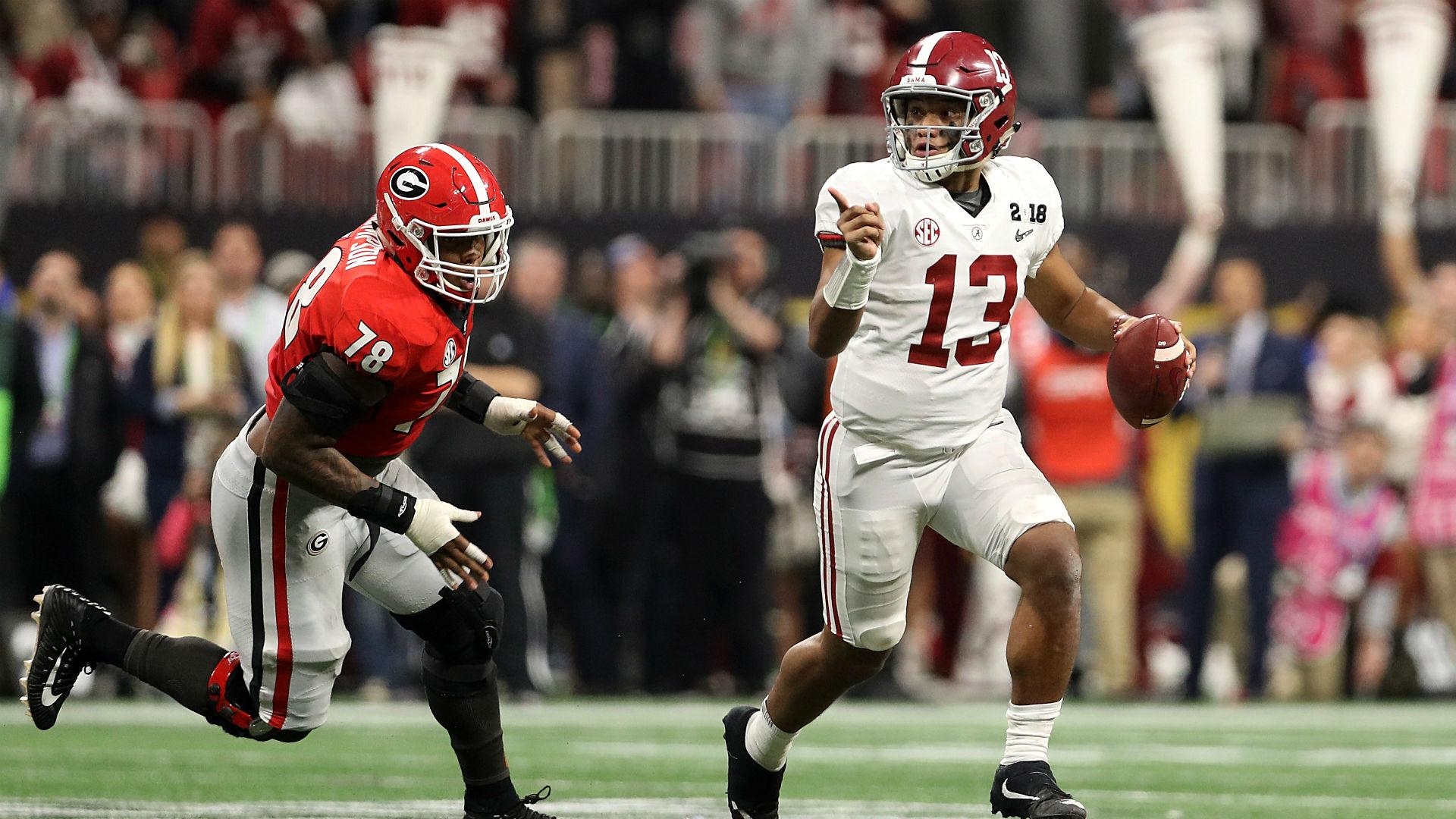 1920x1080 Tua Tagovailoa leaves SEC championship with leg injury, Desktop