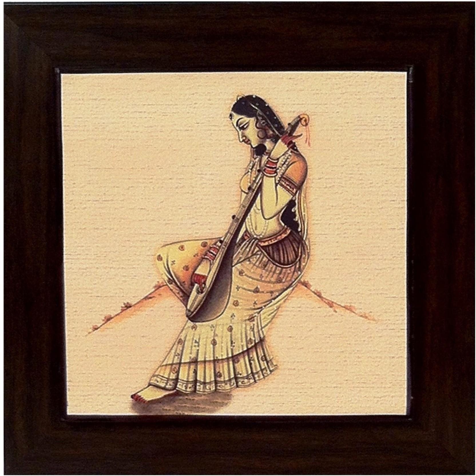 1670x1670 Athah Frameless Poster authentic picture of lady playiing Sitar, Phone