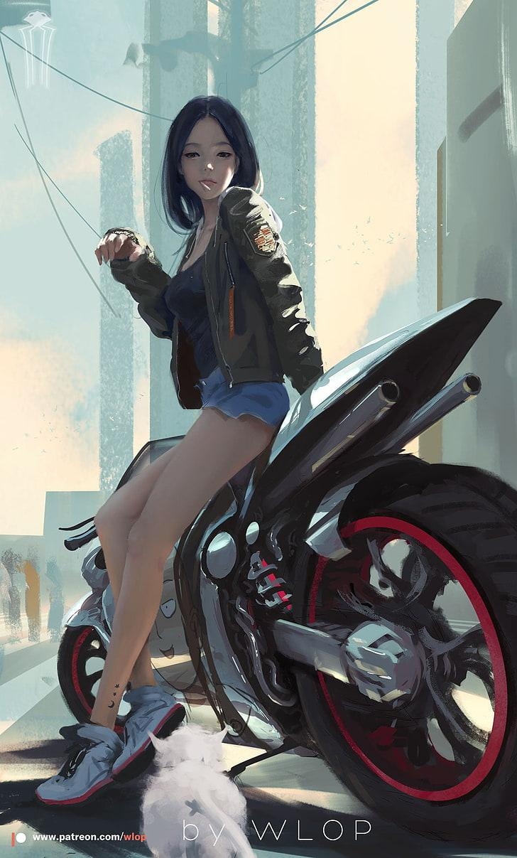 730x1210 HD wallpaper: woman sitting on sports bike illustration, Phone