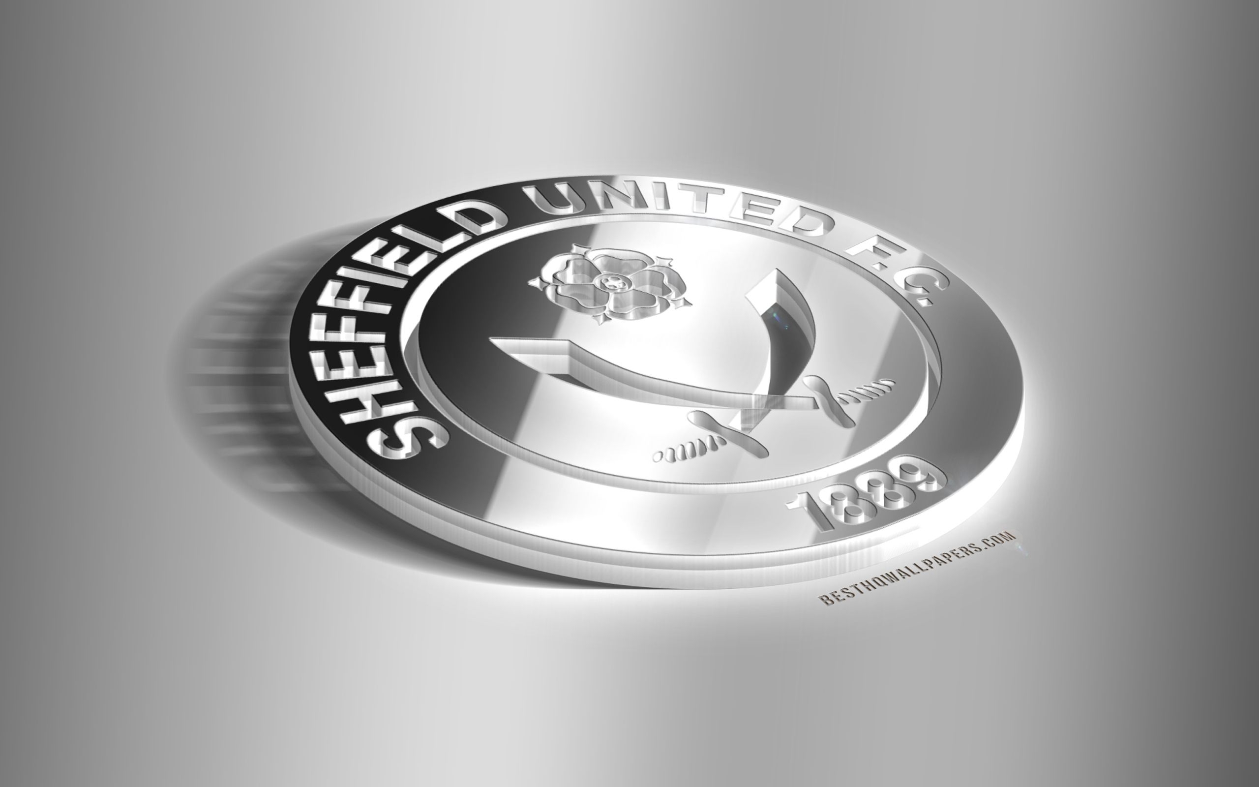 2560x1600 Download wallpaper Sheffield United FC, 3D steel logo, English, Desktop