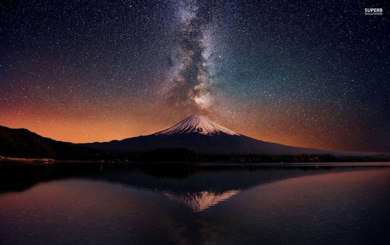 1280x810 Mount Fuji Night Stars Sea wallpaper. Mount Fuji Night Stars Sea, Desktop