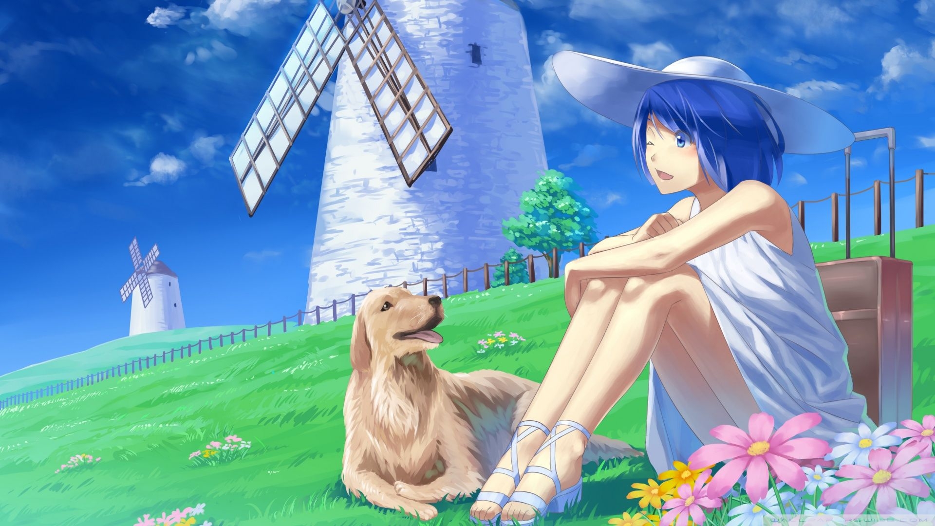 1920x1080 Anime Girl With Her Pet Dog Ultra HD Desktop Background Wallpaper for 4K UHD TV, Widescreen & UltraWide Desktop & Laptop, Tablet, Desktop