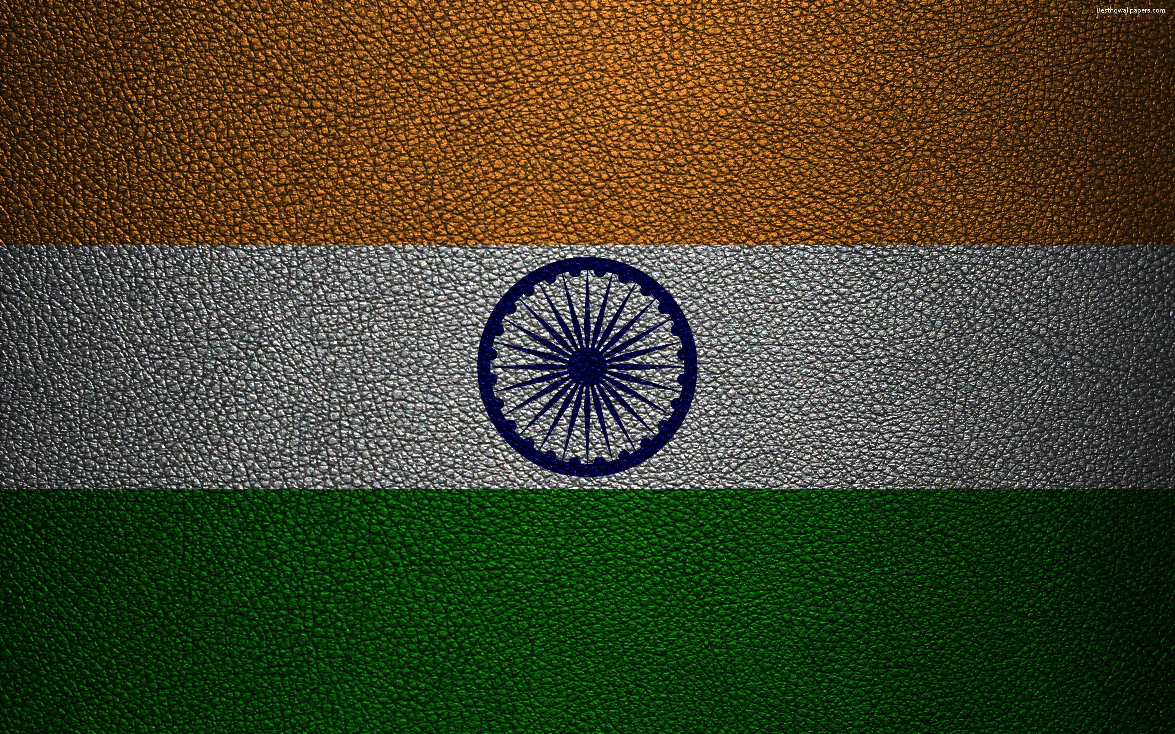 3840x2400 Download wallpaper Flag of India, 4k, leather texture, Indian flag, Desktop