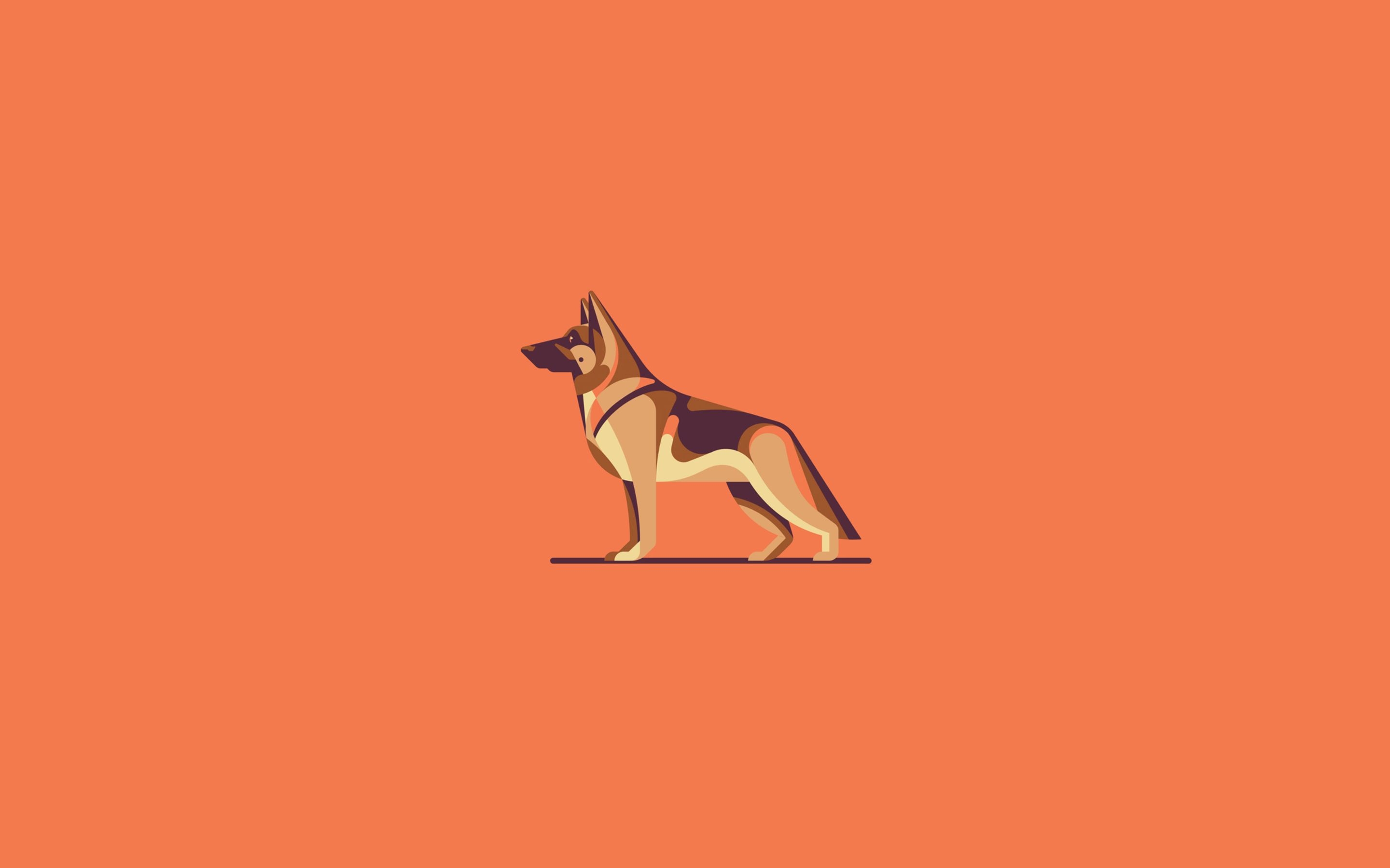 2880x1800 Download wallpaper German Shepherd, minimal, orange background, cartoon dogs, pets for desktop with resolution. High Quality HD picture wallpaper, Desktop