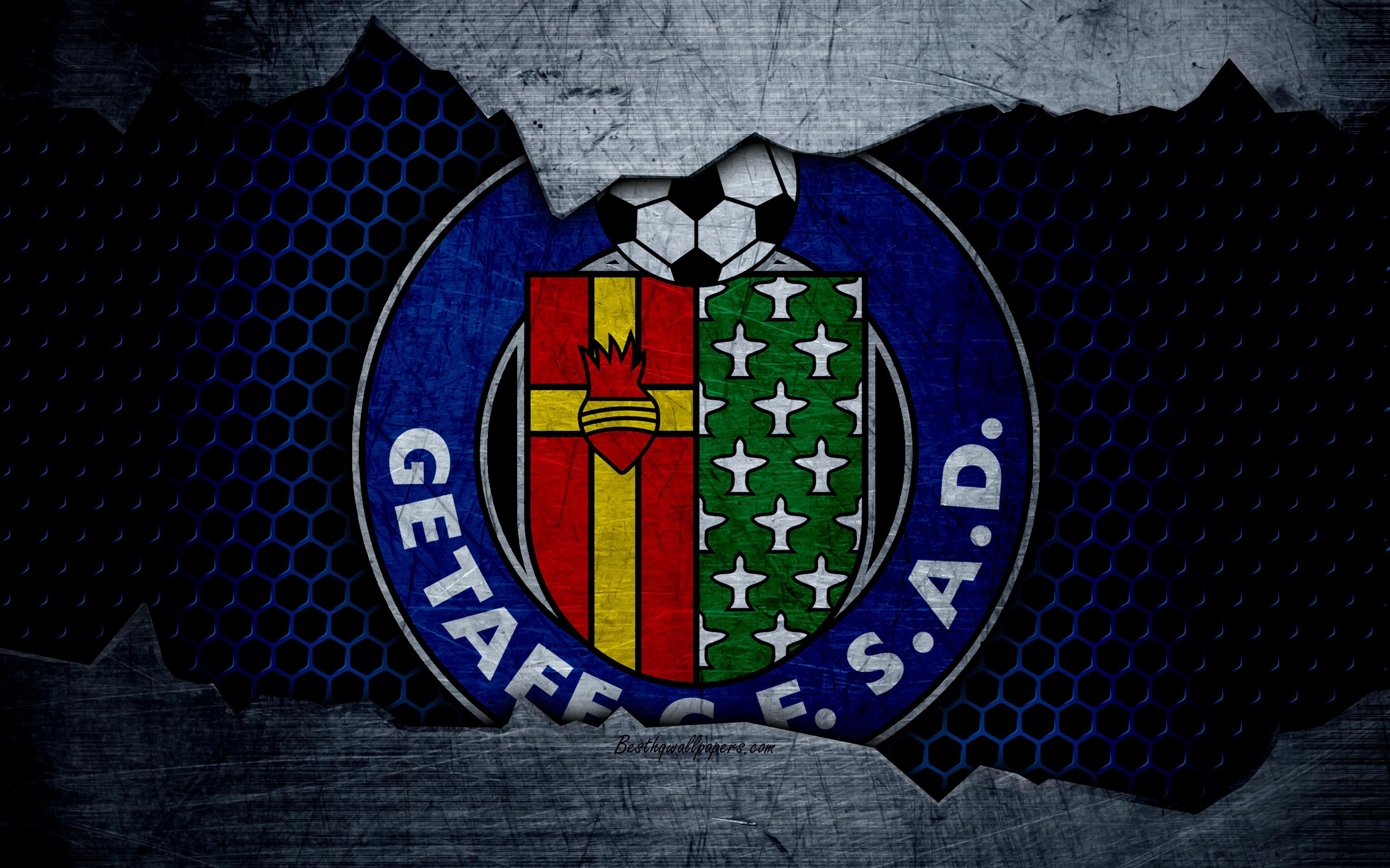 3840x2400 Download wallpaper Getafe CF, 4k, La Liga, football, emblem, logo, Desktop