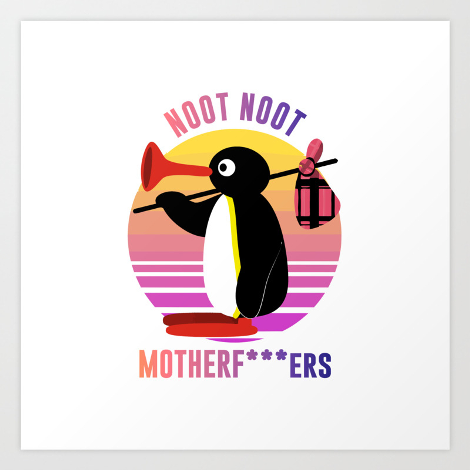 1500x1500 NOOT NOOT PINGU SUNSET BACKGROUND Art Print, Phone