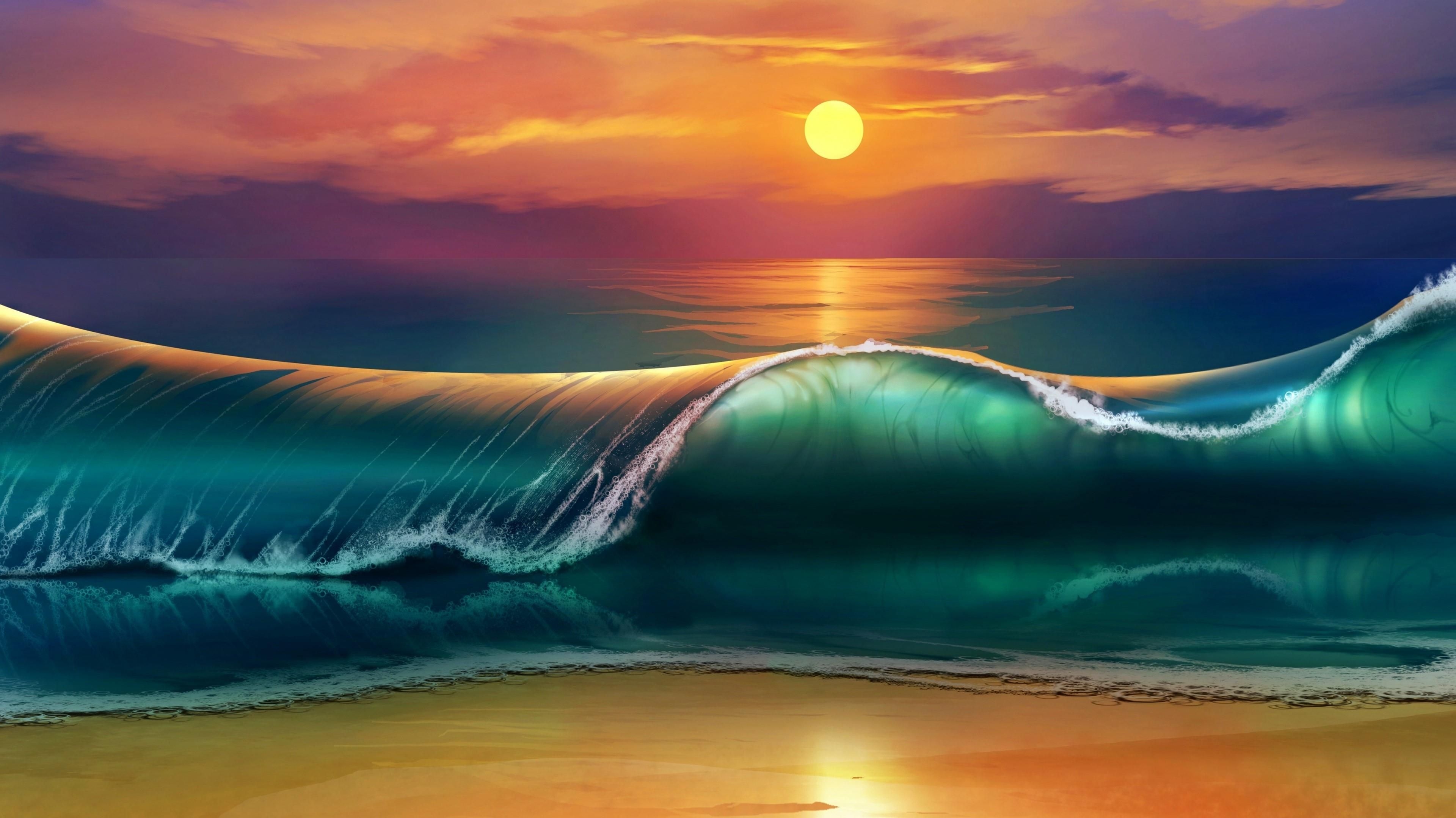 3840x2160 Sunset Sea Waves Beach 4k Ultra HD Wallpaper For Desktop Mobile Laptop And Tablet , Wallpaper13.com, Desktop