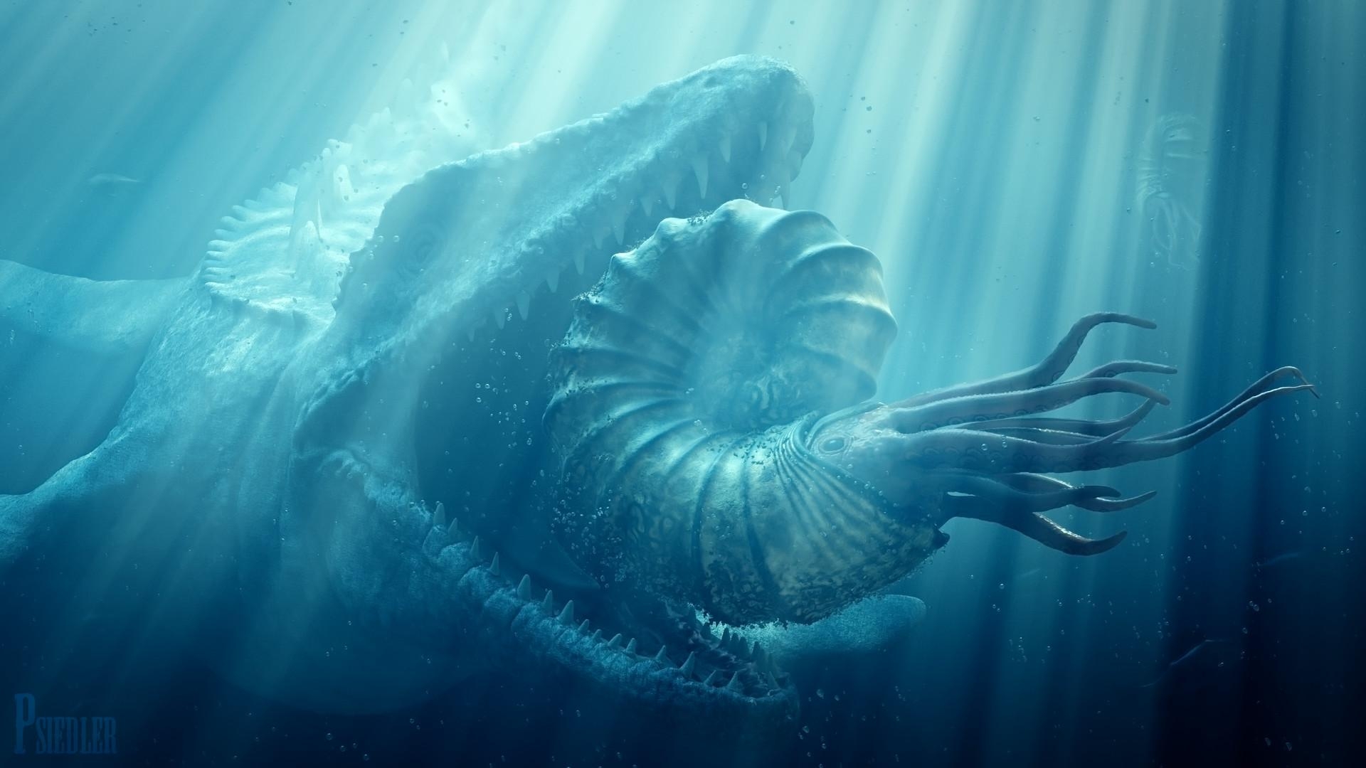 1920x1080 Mosasaurus vs. Ammonite, Desktop