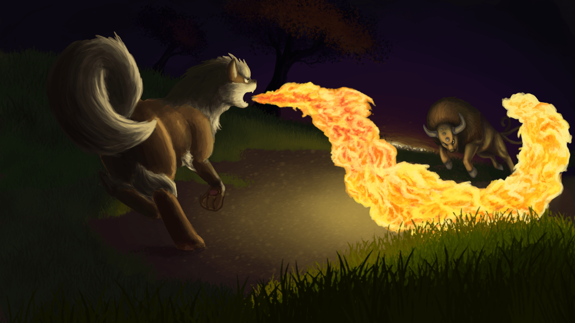 1920x1080 Arcanine VS Tauros Art Wallpaper Wallpaper Themes, Desktop