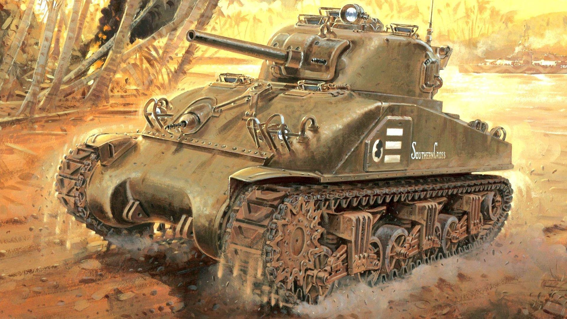 1920x1080 Army Tanks Painting Art M4 Sherman, Desktop