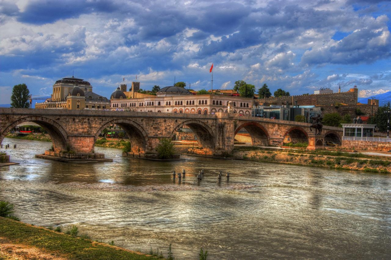 1280x860 Image Skopje Macedonia HDR Bridges Rivers Cities Building, Desktop