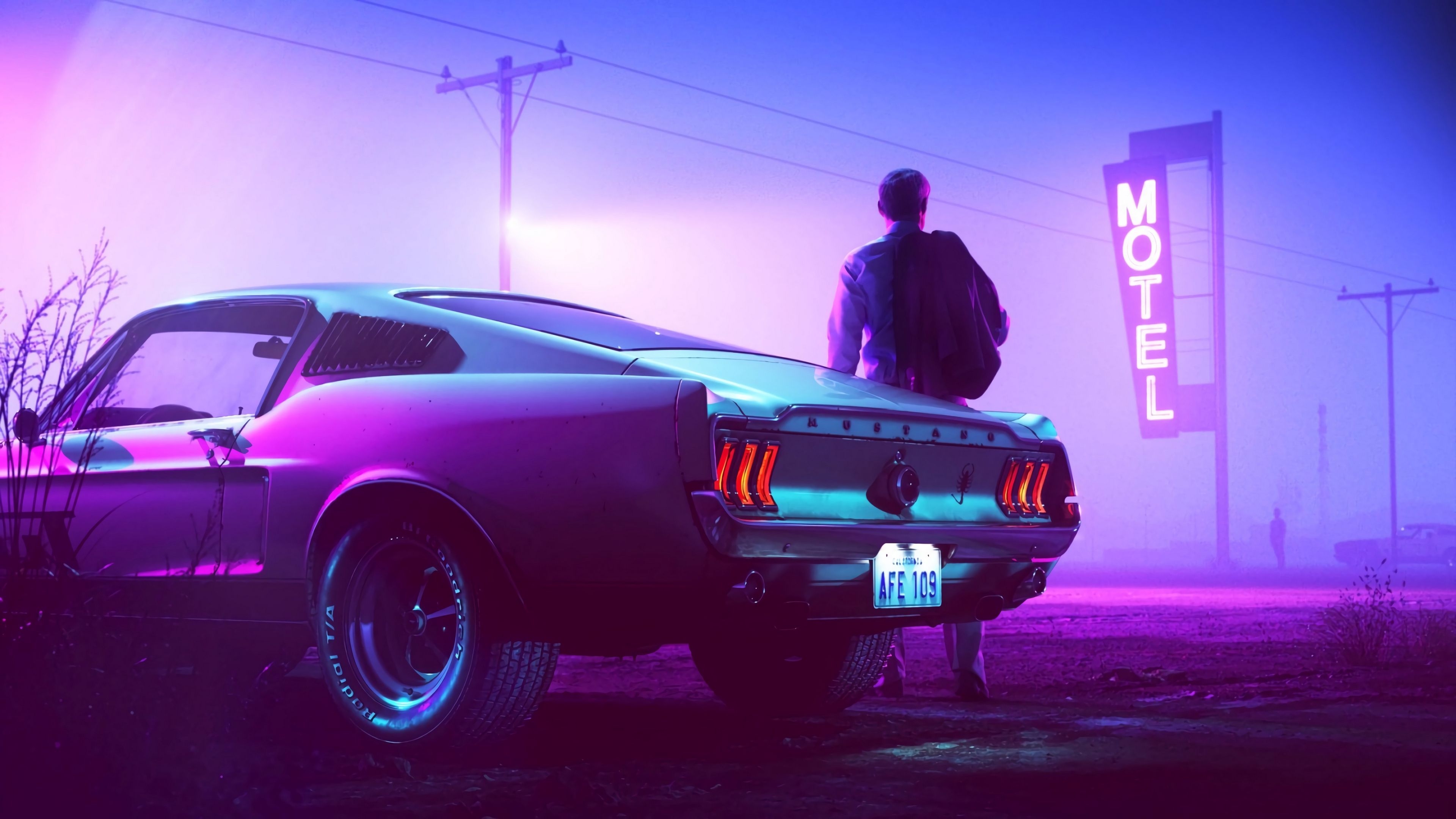 3840x2160 Download wallpaper  car, neon, man, sign 4k uhd 16:9 HD, Desktop