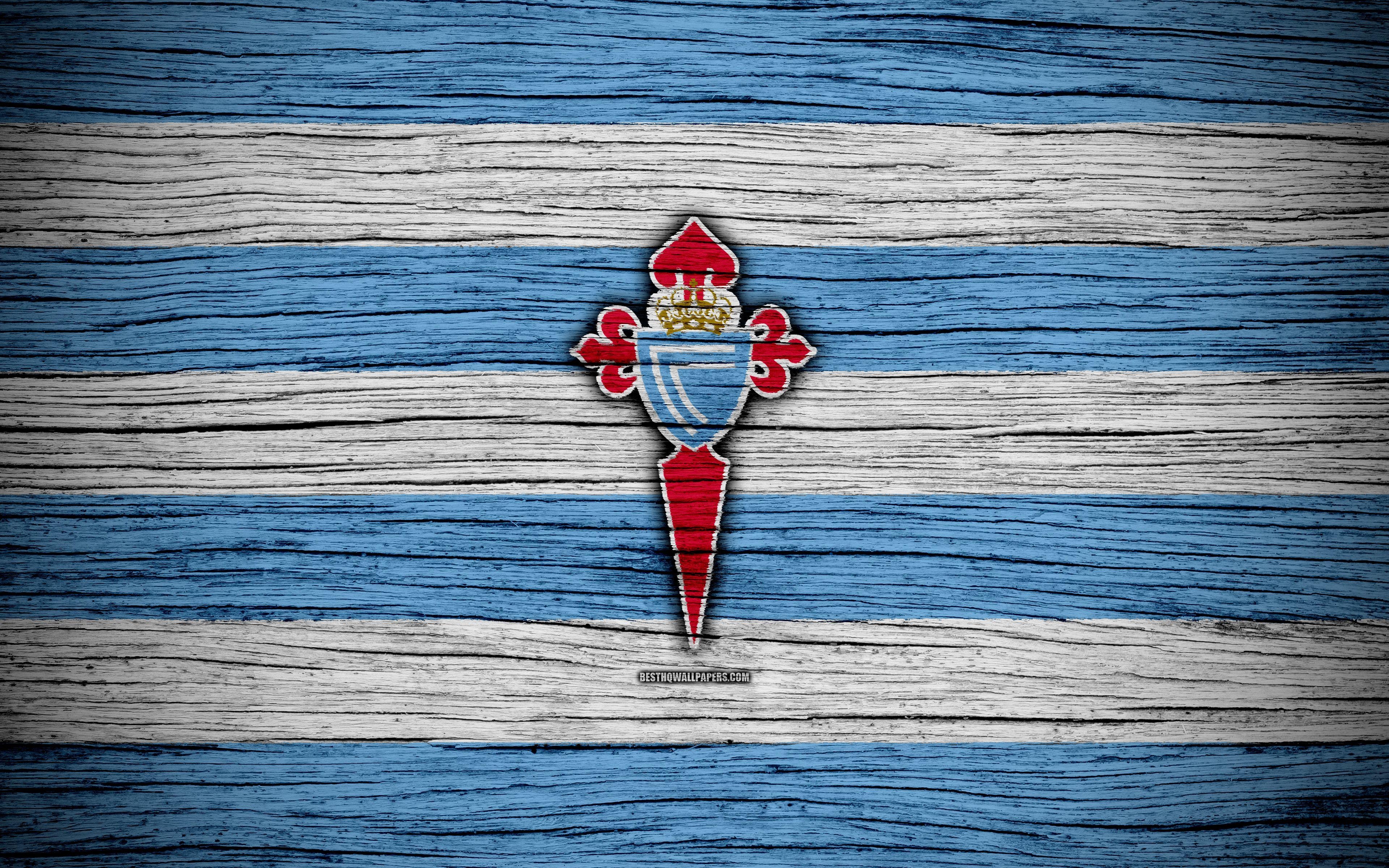 3840x2400 Download wallpaper FC Celta Vigo, 4k, Spain, LaLiga, wooden texture, Desktop