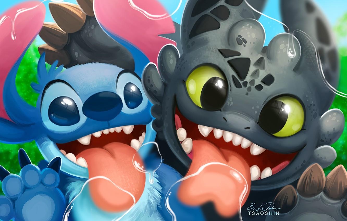 1340x850 Photo Wallpaper Kawaii, Alien, Cartoon, Crossover, Toothless And Stitch Wallpaper & Background Download, Desktop