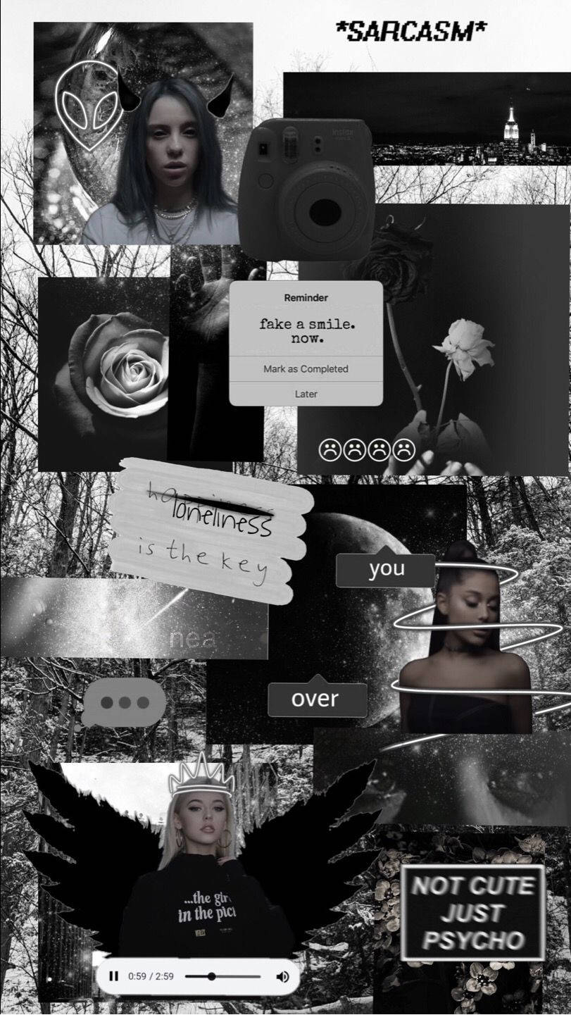 820x1450 Download Cute Black And White Aesthetic Pop Star Collage Wallpaper, Phone