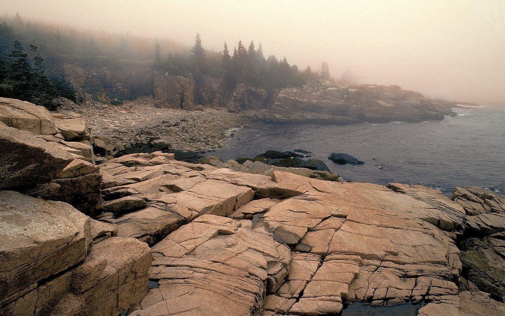 1680x1050 Landscapes nature Maine fog National Park Acadia wallpaper, Desktop